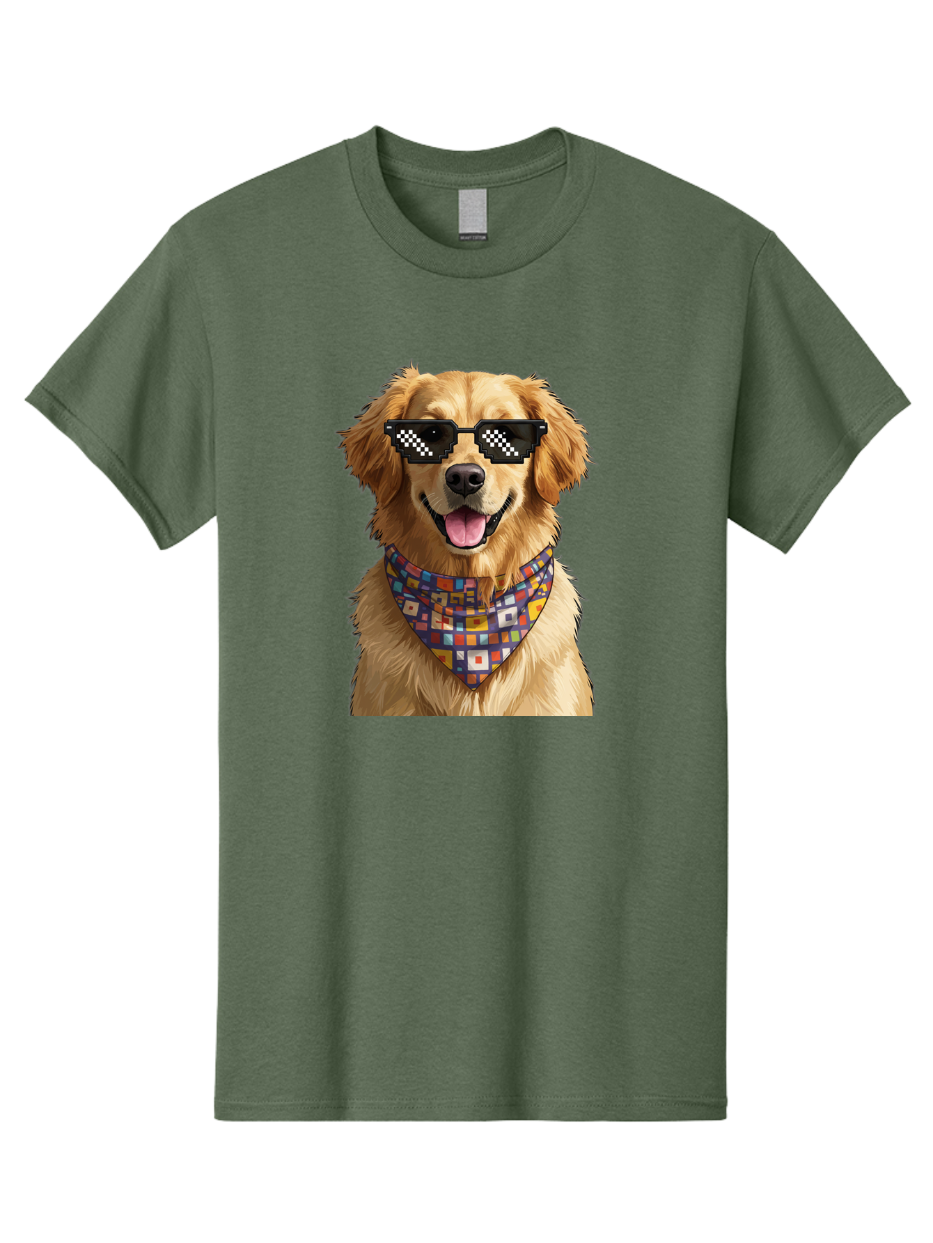 Golden-Retriever-6 Men'S Graphic Tee, 100% Cotton, Comfortable Casual Summer Wear, Machine Washable, Happy Golden Retriever, Cool Dog, Sunglasses, Checkered Pattern, Bandana, Colorful, Fun, Playful, Cute, Furry Friend, Dog Lover, Bab980