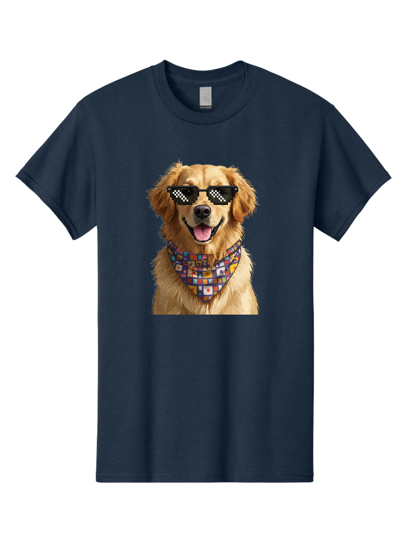 Golden-Retriever-6 Men'S Graphic Tee, 100% Cotton, Comfortable Casual Summer Wear, Machine Washable, Happy Golden Retriever, Cool Dog, Sunglasses, Checkered Pattern, Bandana, Colorful, Fun, Playful, Cute, Furry Friend, Dog Lover, Bab980