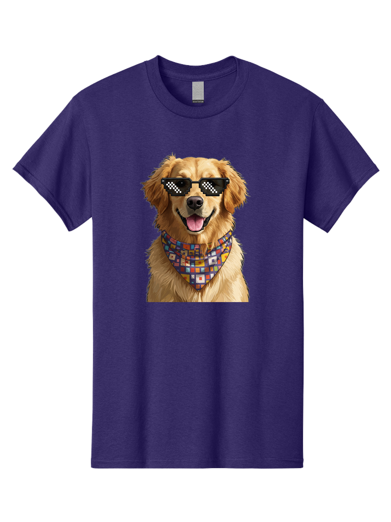 Golden-Retriever-6 Men'S Graphic Tee, 100% Cotton, Comfortable Casual Summer Wear, Machine Washable, Happy Golden Retriever, Cool Dog, Sunglasses, Checkered Pattern, Bandana, Colorful, Fun, Playful, Cute, Furry Friend, Dog Lover, Bab980