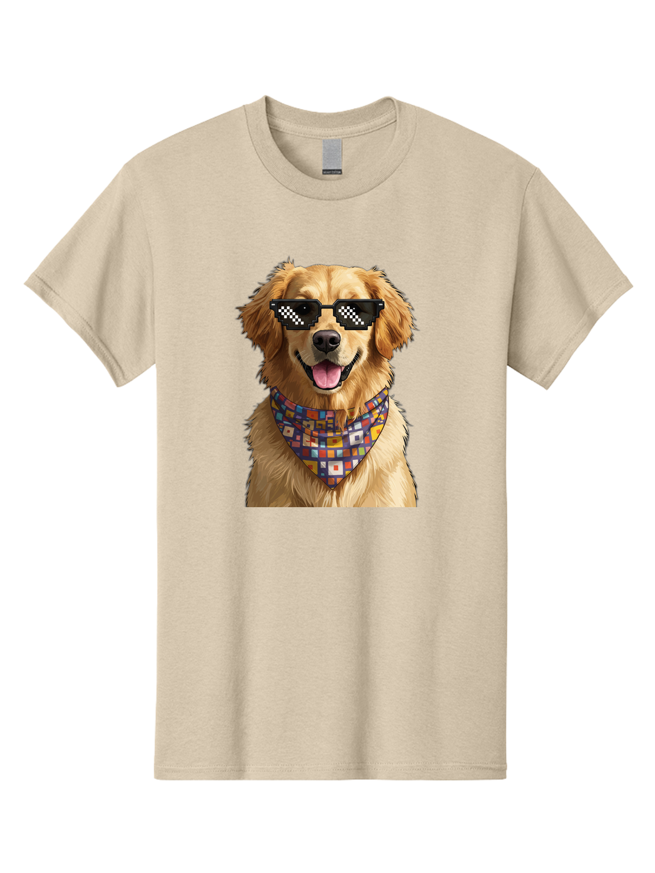 Golden-Retriever-6 Men'S Graphic Tee, 100% Cotton, Comfortable Casual Summer Wear, Machine Washable, Happy Golden Retriever, Cool Dog, Sunglasses, Checkered Pattern, Bandana, Colorful, Fun, Playful, Cute, Furry Friend, Dog Lover, Bab980
