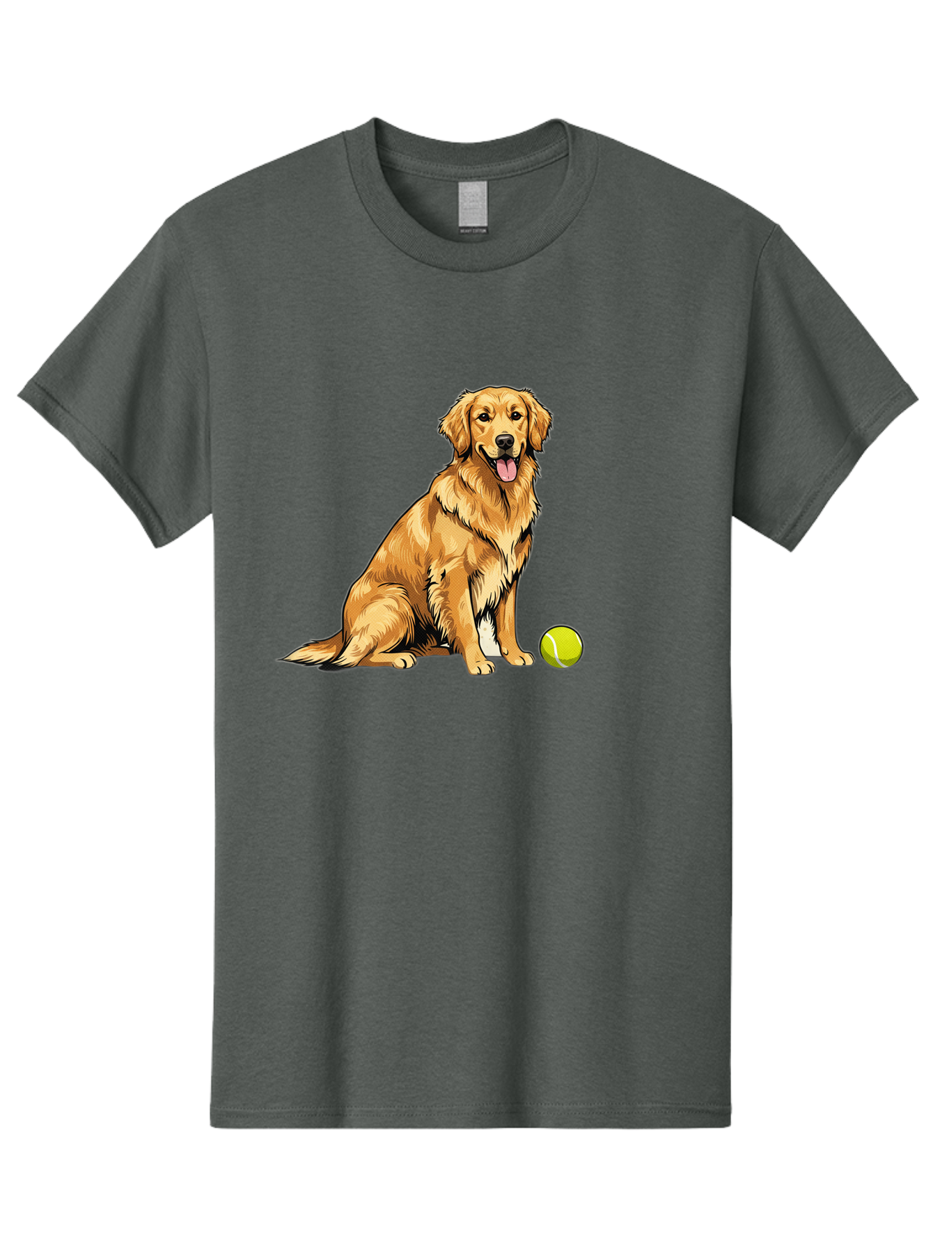 Golden-Retriever-7 Men'S Graphic Tee, 100% Cotton, Comfortable Casual Summer Wear, Machine Washable, Golden Retriever Dog, Tennis Ball, Sitting Dog, Happy Dog, Dog Sports, Canine Companion, Furry Friend, Playful Mood, Dog Illustration, Bab981