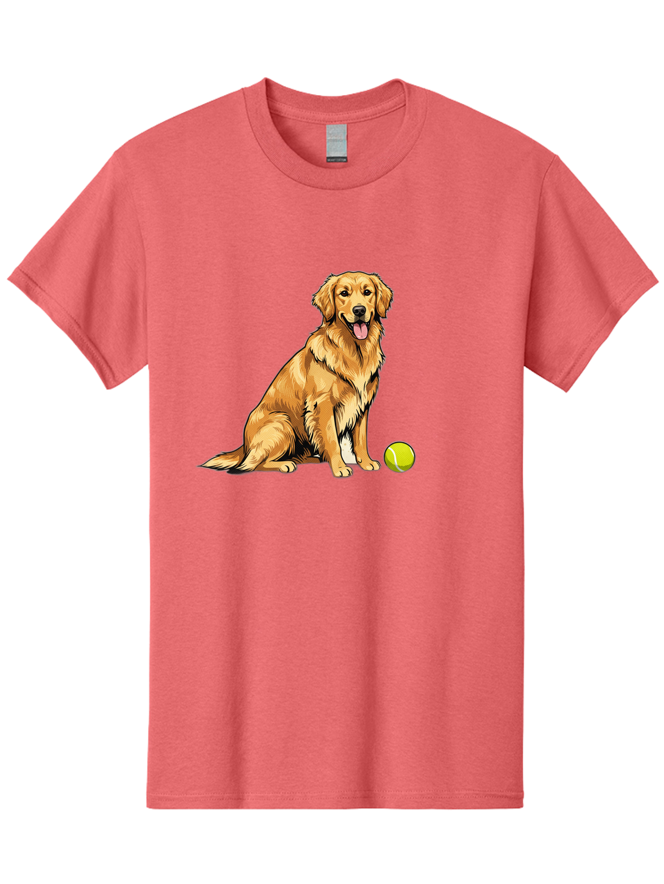 Golden-Retriever-7 Men'S Graphic Tee, 100% Cotton, Comfortable Casual Summer Wear, Machine Washable, Golden Retriever Dog, Tennis Ball, Sitting Dog, Happy Dog, Dog Sports, Canine Companion, Furry Friend, Playful Mood, Dog Illustration, Bab981