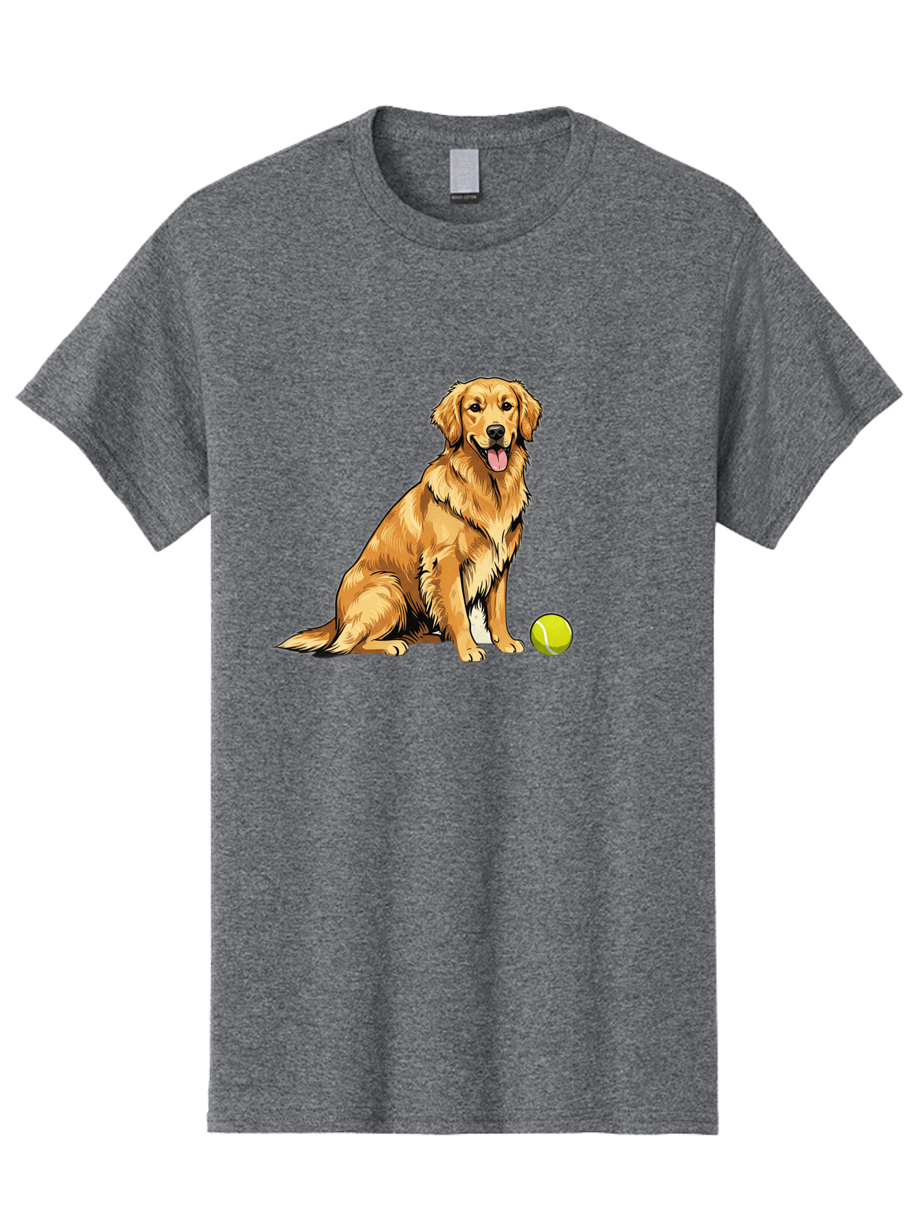 Golden-Retriever-7 Men'S Graphic Tee, 100% Cotton, Comfortable Casual Summer Wear, Machine Washable, Golden Retriever Dog, Tennis Ball, Sitting Dog, Happy Dog, Dog Sports, Canine Companion, Furry Friend, Playful Mood, Dog Illustration, Bab981