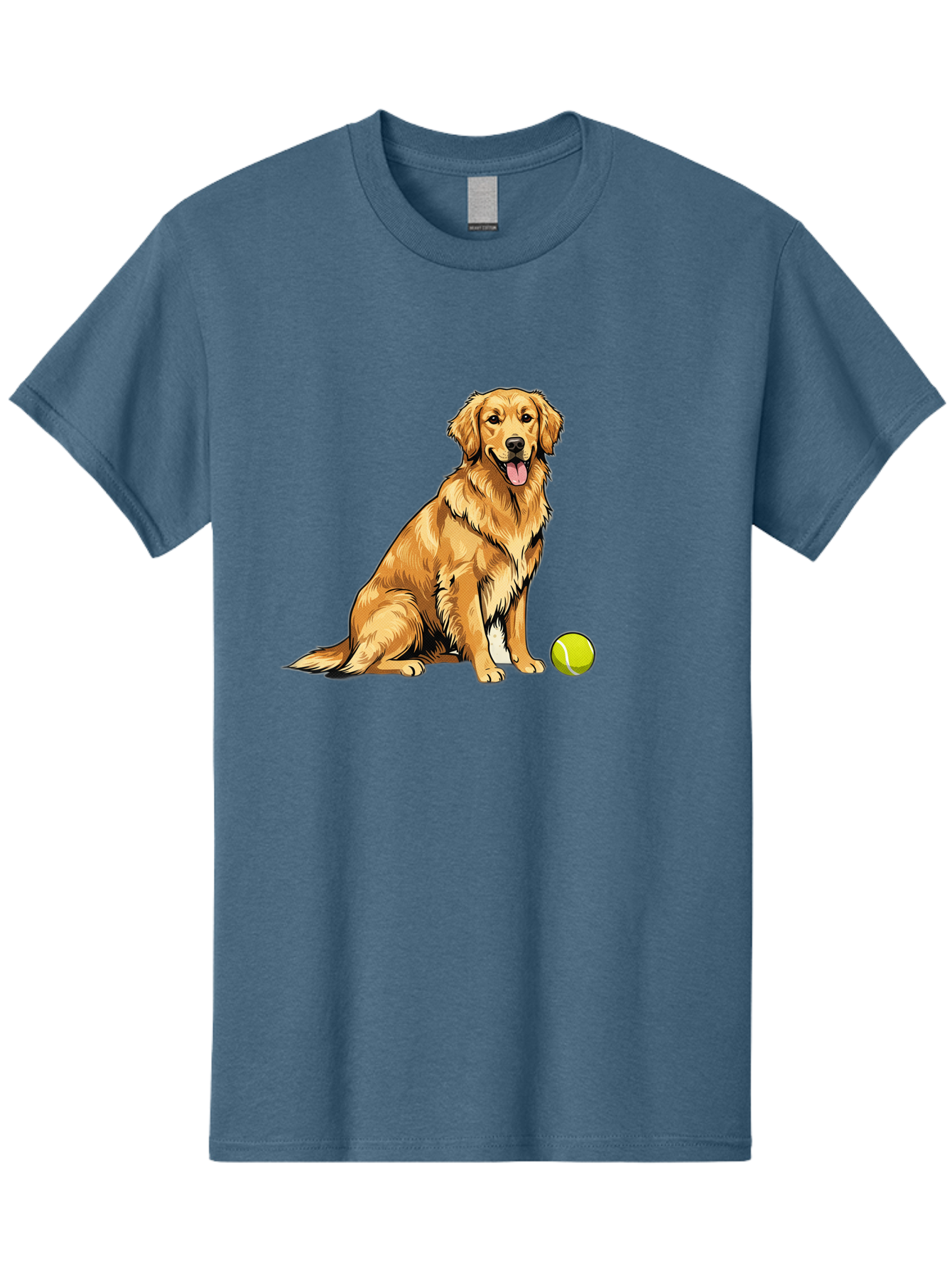 Golden-Retriever-7 Men'S Graphic Tee, 100% Cotton, Comfortable Casual Summer Wear, Machine Washable, Golden Retriever Dog, Tennis Ball, Sitting Dog, Happy Dog, Dog Sports, Canine Companion, Furry Friend, Playful Mood, Dog Illustration, Bab981