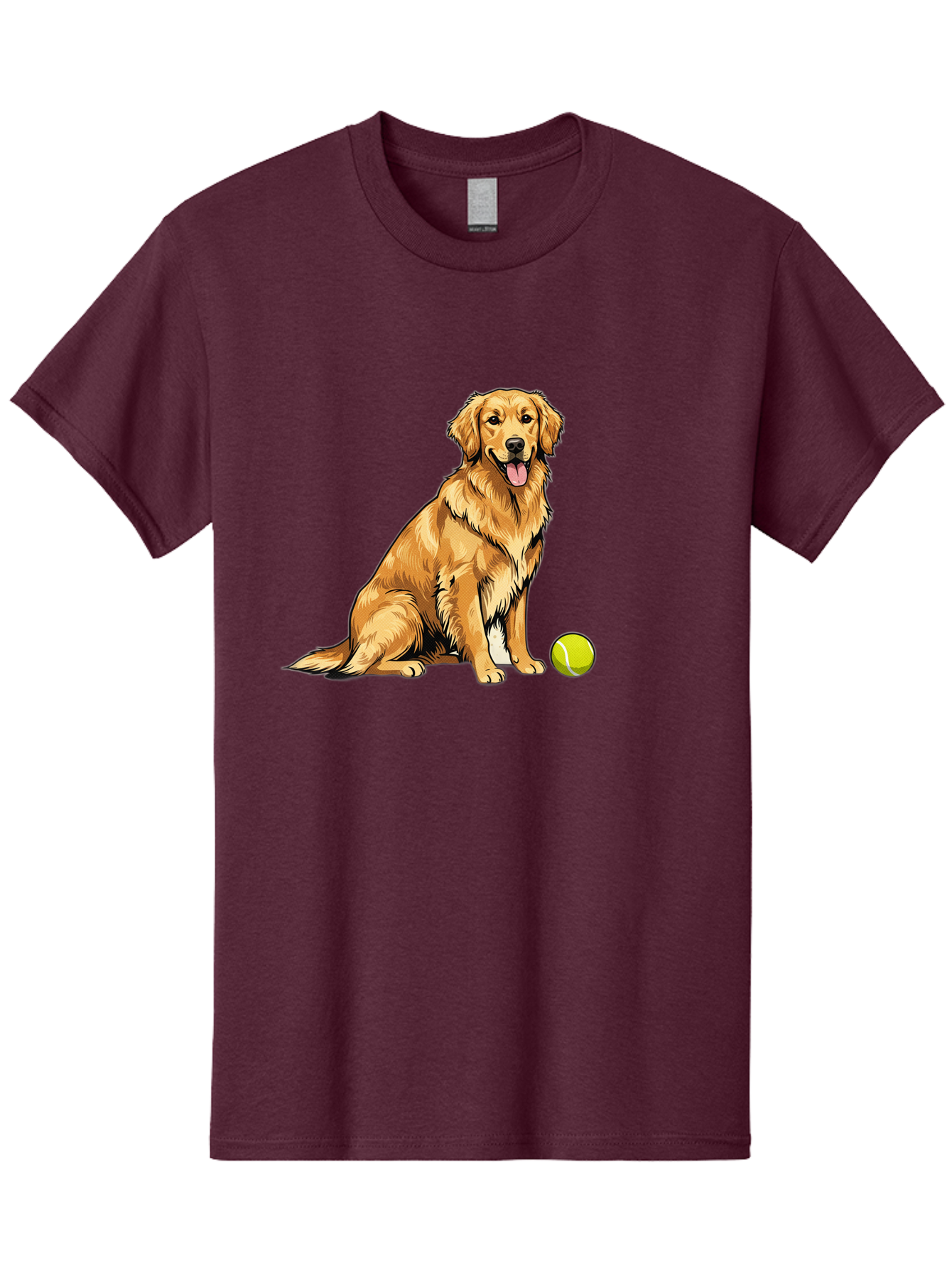 Golden-Retriever-7 Men'S Graphic Tee, 100% Cotton, Comfortable Casual Summer Wear, Machine Washable, Golden Retriever Dog, Tennis Ball, Sitting Dog, Happy Dog, Dog Sports, Canine Companion, Furry Friend, Playful Mood, Dog Illustration, Bab981