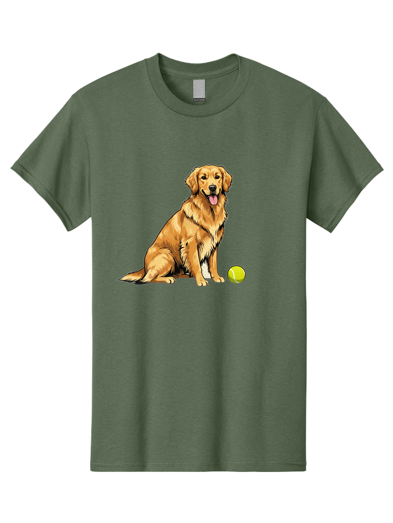 Golden-Retriever-7 Men'S Graphic Tee, 100% Cotton, Comfortable Casual Summer Wear, Machine Washable, Golden Retriever Dog, Tennis Ball, Sitting Dog, Happy Dog, Dog Sports, Canine Companion, Furry Friend, Playful Mood, Dog Illustration, Bab981