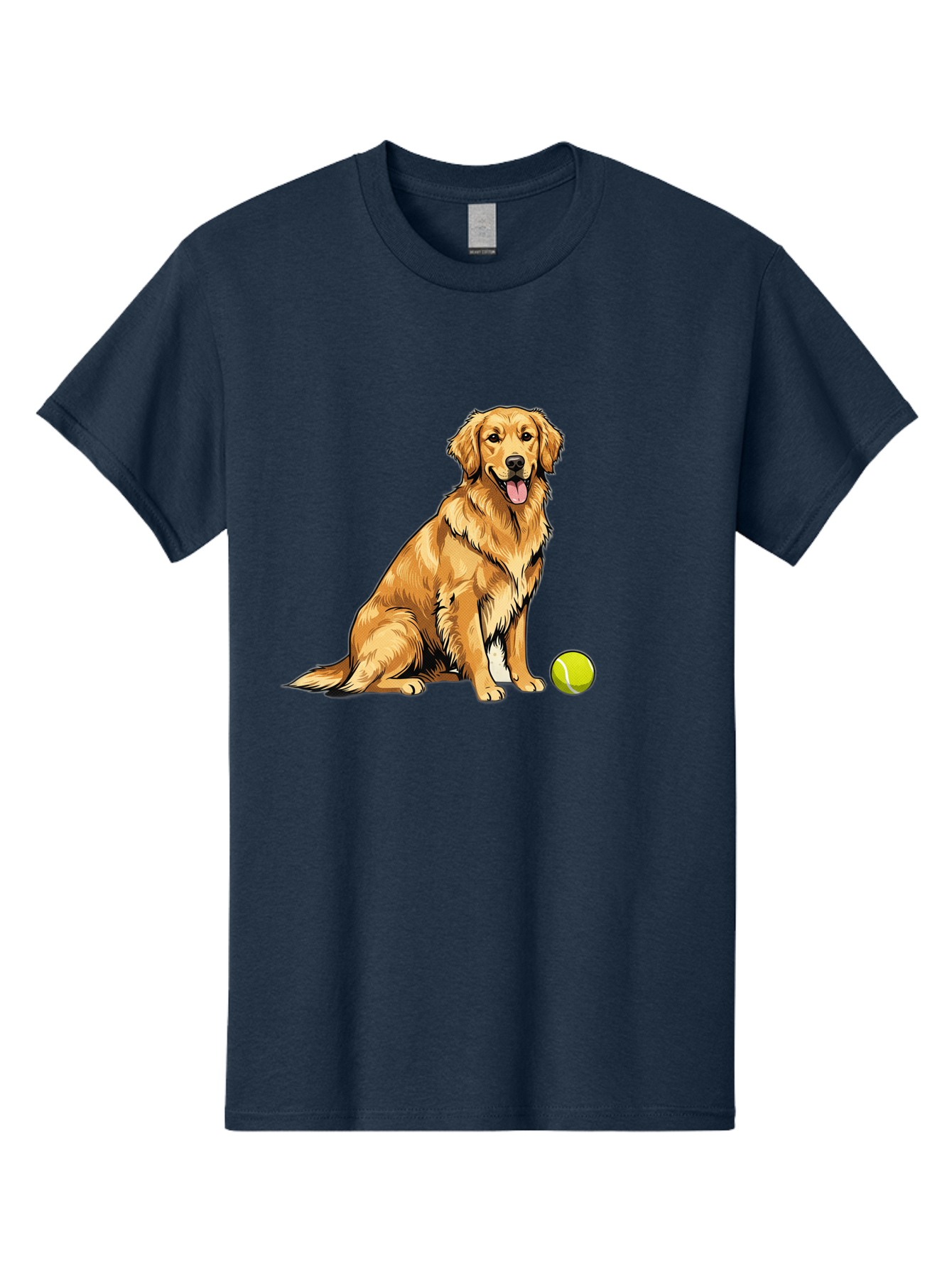 Golden-Retriever-7 Men'S Graphic Tee, 100% Cotton, Comfortable Casual Summer Wear, Machine Washable, Golden Retriever Dog, Tennis Ball, Sitting Dog, Happy Dog, Dog Sports, Canine Companion, Furry Friend, Playful Mood, Dog Illustration, Bab981