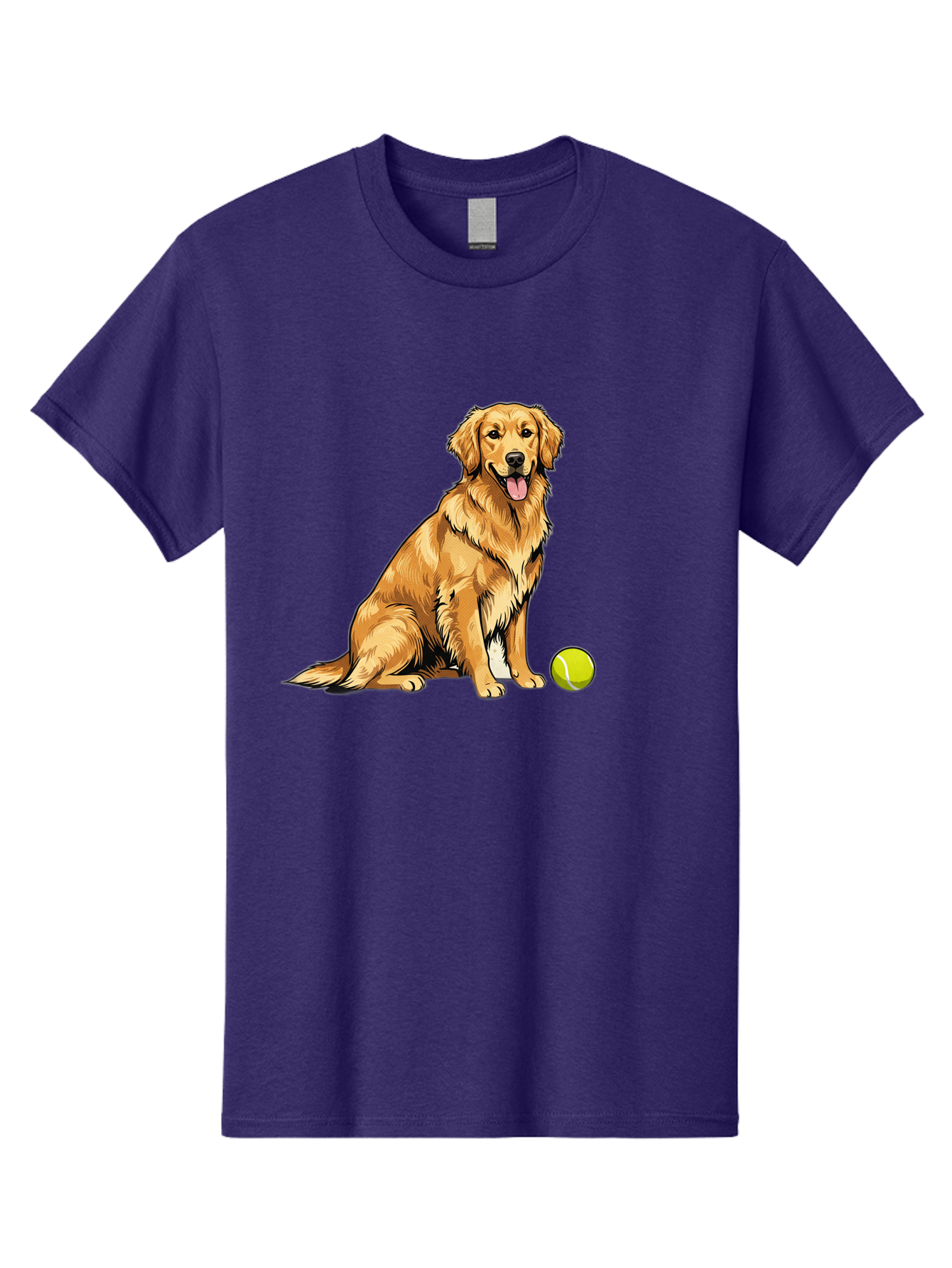 Golden-Retriever-7 Men'S Graphic Tee, 100% Cotton, Comfortable Casual Summer Wear, Machine Washable, Golden Retriever Dog, Tennis Ball, Sitting Dog, Happy Dog, Dog Sports, Canine Companion, Furry Friend, Playful Mood, Dog Illustration, Bab981