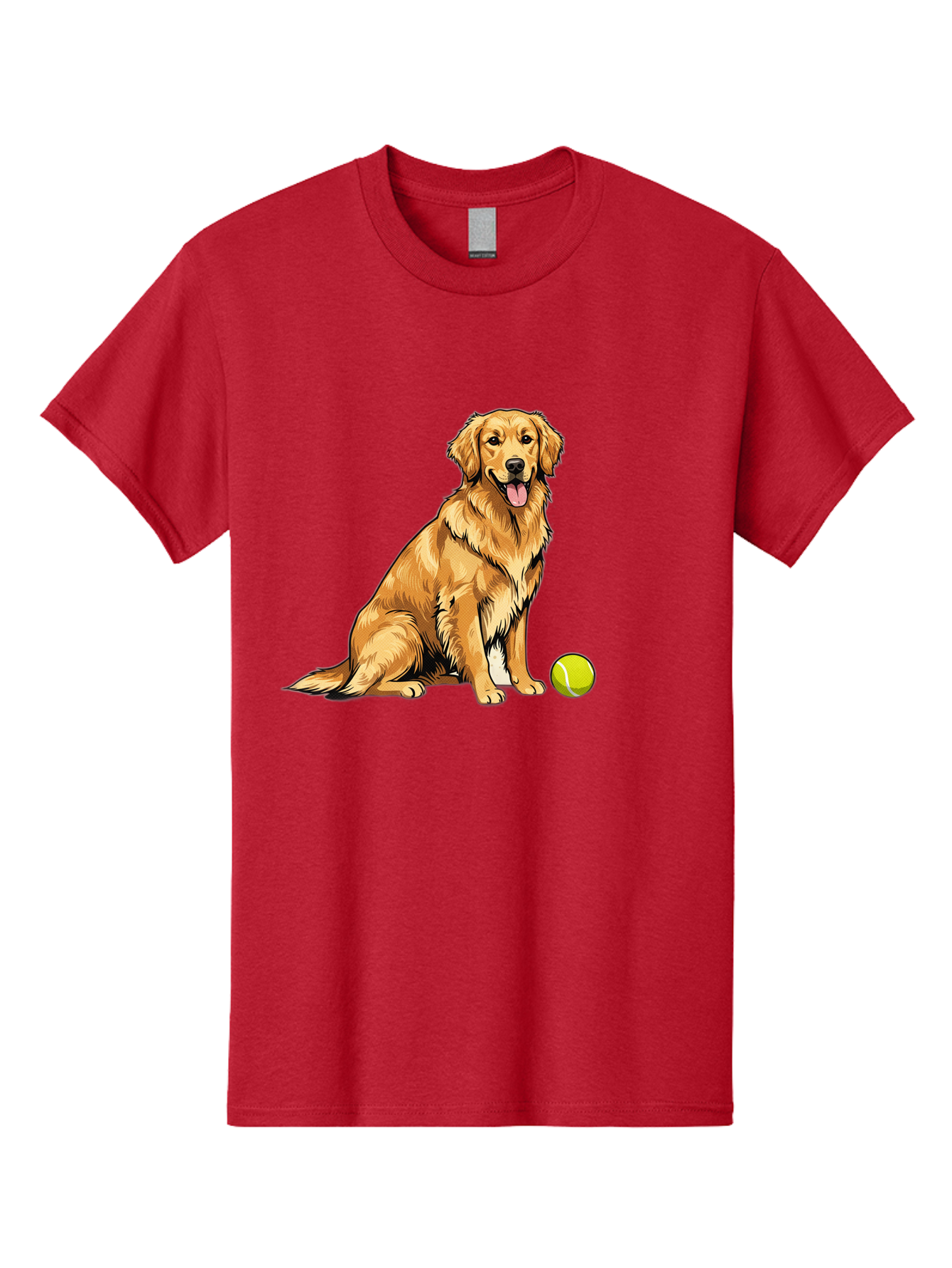 Golden-Retriever-7 Men'S Graphic Tee, 100% Cotton, Comfortable Casual Summer Wear, Machine Washable, Golden Retriever Dog, Tennis Ball, Sitting Dog, Happy Dog, Dog Sports, Canine Companion, Furry Friend, Playful Mood, Dog Illustration, Bab981