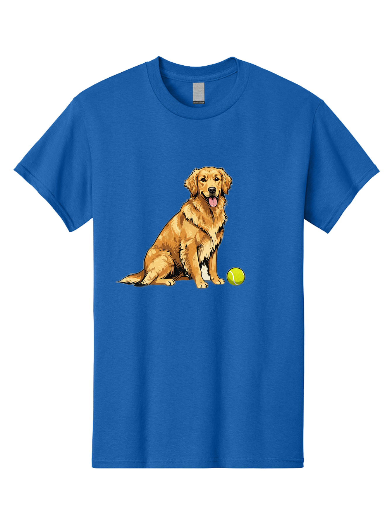 Golden-Retriever-7 Men'S Graphic Tee, 100% Cotton, Comfortable Casual Summer Wear, Machine Washable, Golden Retriever Dog, Tennis Ball, Sitting Dog, Happy Dog, Dog Sports, Canine Companion, Furry Friend, Playful Mood, Dog Illustration, Bab981