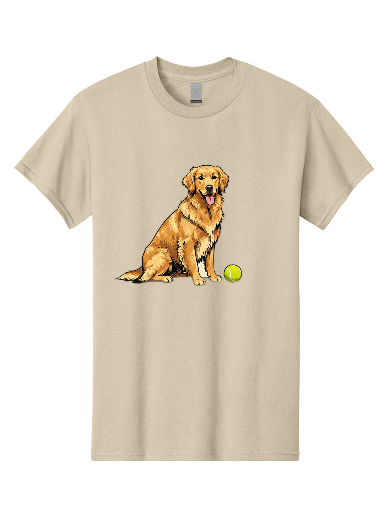 Golden-Retriever-7 Men'S Graphic Tee, 100% Cotton, Comfortable Casual Summer Wear, Machine Washable, Golden Retriever Dog, Tennis Ball, Sitting Dog, Happy Dog, Dog Sports, Canine Companion, Furry Friend, Playful Mood, Dog Illustration, Bab981