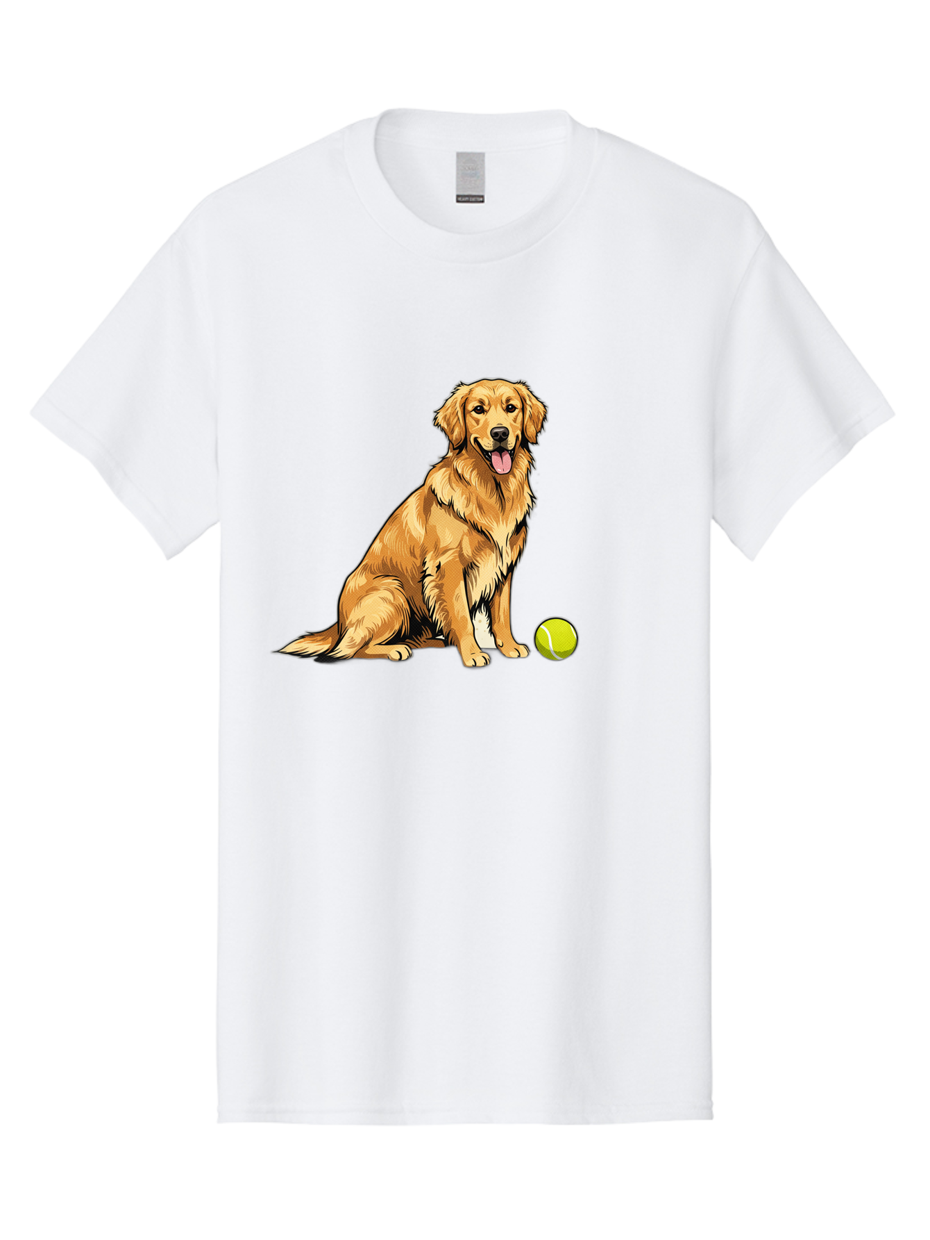 Golden-Retriever-7 Men'S Graphic Tee, 100% Cotton, Comfortable Casual Summer Wear, Machine Washable, Golden Retriever Dog, Tennis Ball, Sitting Dog, Happy Dog, Dog Sports, Canine Companion, Furry Friend, Playful Mood, Dog Illustration, Bab981