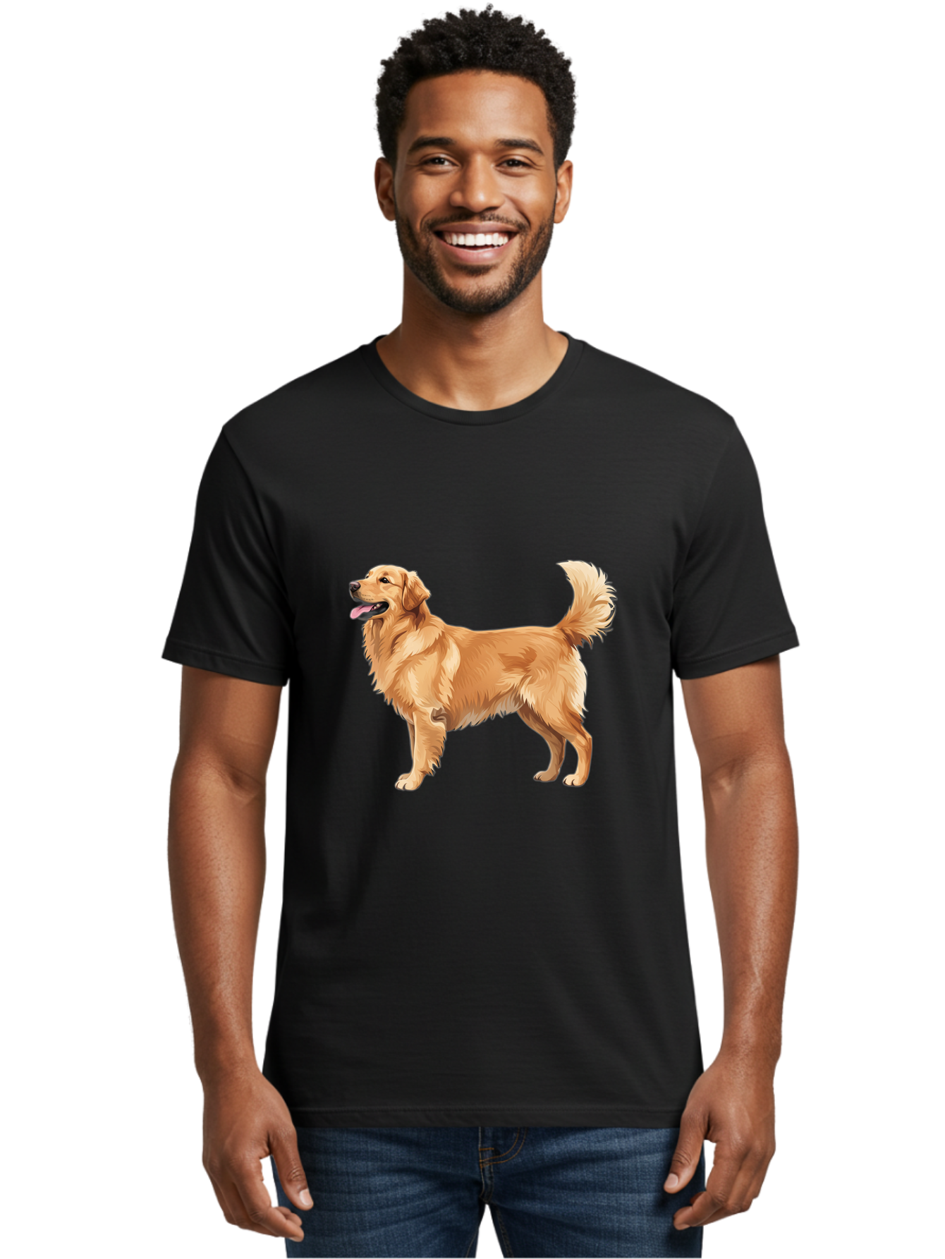 Golden-Retriever-9 Men'S Graphic Tee, 100% Cotton, Comfortable Casual Summer Wear, Machine Washable, Golden Retriever Dog, Happy Dog, Dog Portrait, Canine, Furry Friend, Playful Pet, Illustration, Cartoon Dog, Friendly Animal Bab983