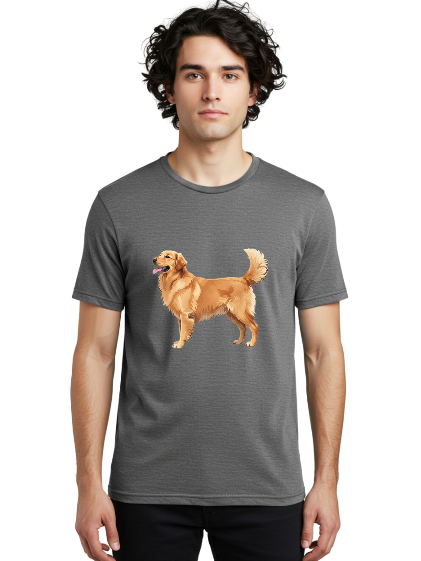Golden-Retriever-9 Men'S Graphic Tee, 100% Cotton, Comfortable Casual Summer Wear, Machine Washable, Golden Retriever Dog, Happy Dog, Dog Portrait, Canine, Furry Friend, Playful Pet, Illustration, Cartoon Dog, Friendly Animal Bab983