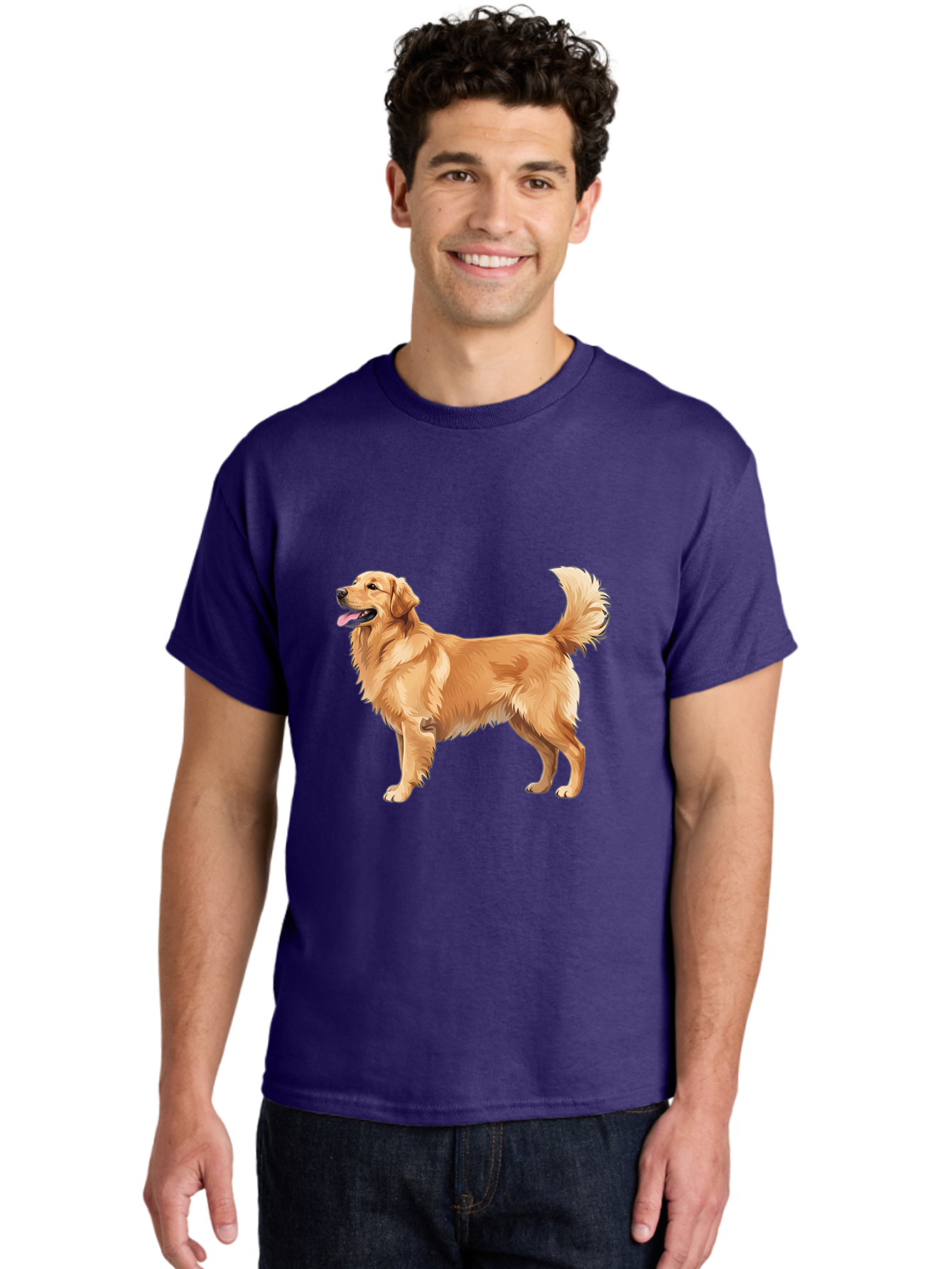 Golden-Retriever-9 Men'S Graphic Tee, 100% Cotton, Comfortable Casual Summer Wear, Machine Washable, Golden Retriever Dog, Happy Dog, Dog Portrait, Canine, Furry Friend, Playful Pet, Illustration, Cartoon Dog, Friendly Animal Bab983