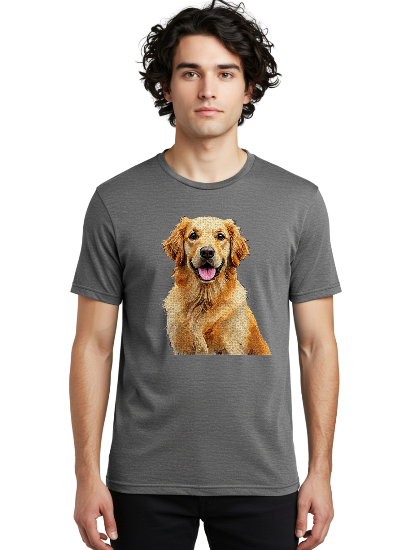 Golden-Retriever-Dog Men'S Graphic Tee, 100% Cotton, Comfortable Casual Summer Wear, Machine Washable, Golden Retriever, Happy Dog, Furry Friend, Dog Portrait, Happy Expression, Tongue Out, Dog Photography, Canine Companion, Friendly Animal Bab984