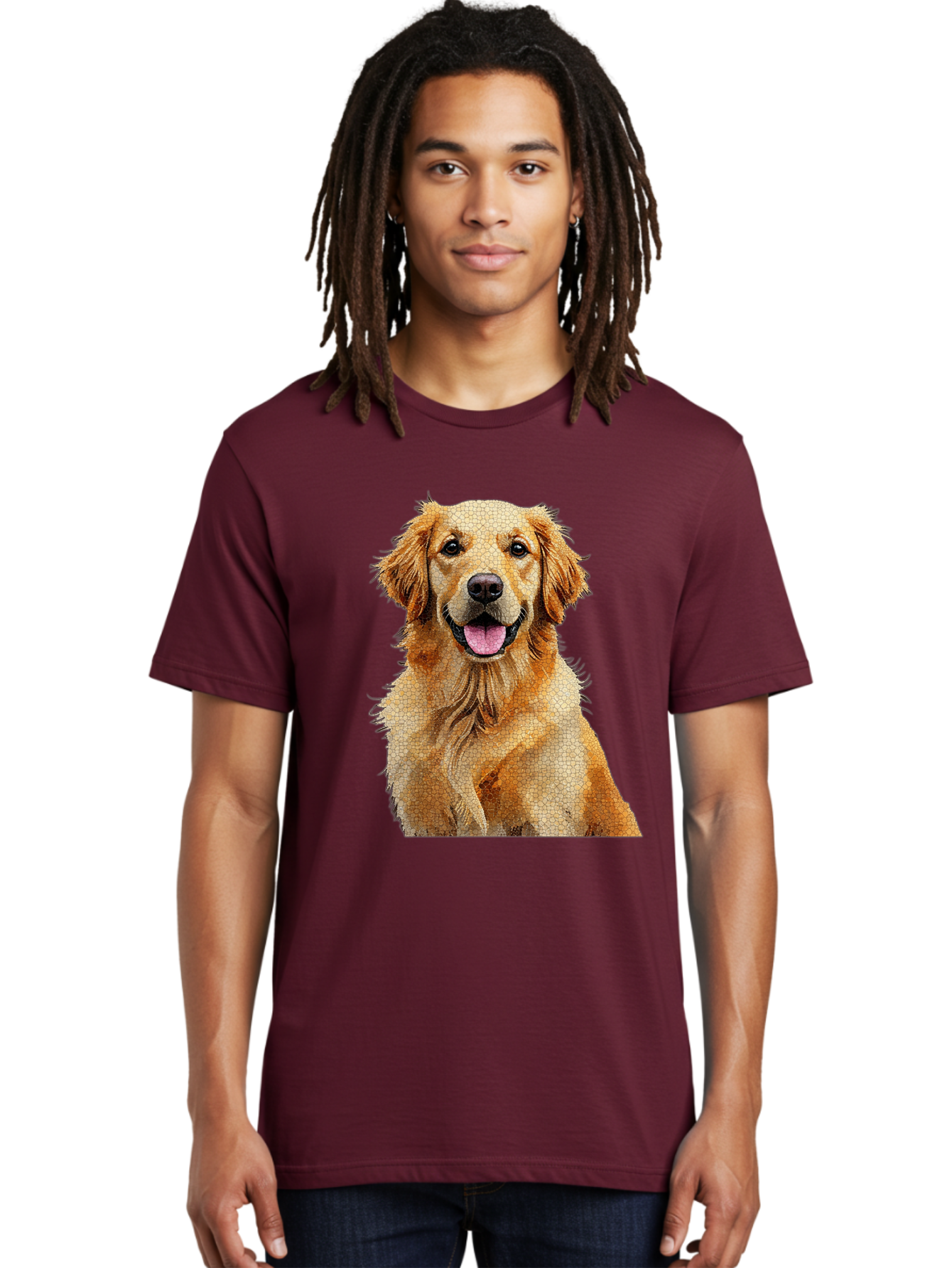 Golden-Retriever-Dog Men'S Graphic Tee, 100% Cotton, Comfortable Casual Summer Wear, Machine Washable, Golden Retriever, Happy Dog, Furry Friend, Dog Portrait, Happy Expression, Tongue Out, Dog Photography, Canine Companion, Friendly Animal Bab984