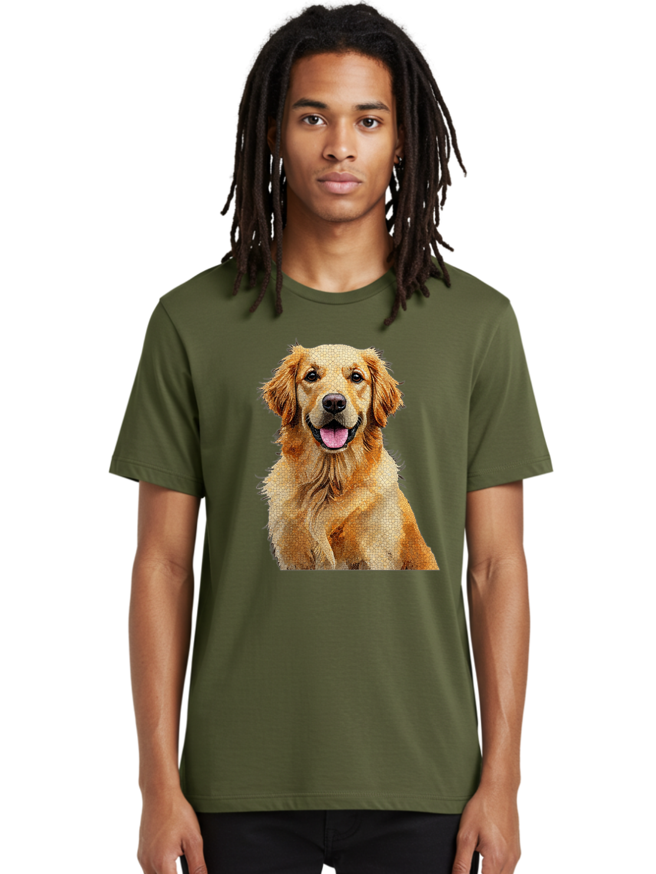 Golden-Retriever-Dog Men'S Graphic Tee, 100% Cotton, Comfortable Casual Summer Wear, Machine Washable, Golden Retriever, Happy Dog, Furry Friend, Dog Portrait, Happy Expression, Tongue Out, Dog Photography, Canine Companion, Friendly Animal Bab984