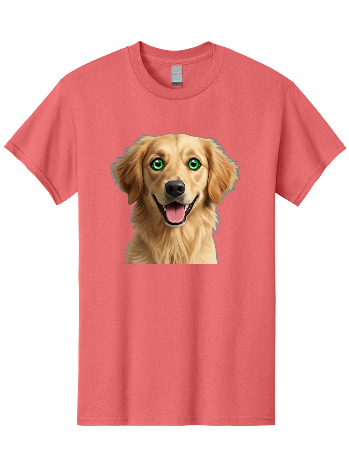 Golden-Retriever-Head-1 Men'S Graphic Tee, 100% Cotton, Comfortable Casual Summer Wear, Machine Washable, Happy Dog, Golden Retriever, Cartoon Dog, Dog Portrait, Friendly Canine, Smiling Dog, Green Eyes, Dog Art, Animal Illustration, Bab985