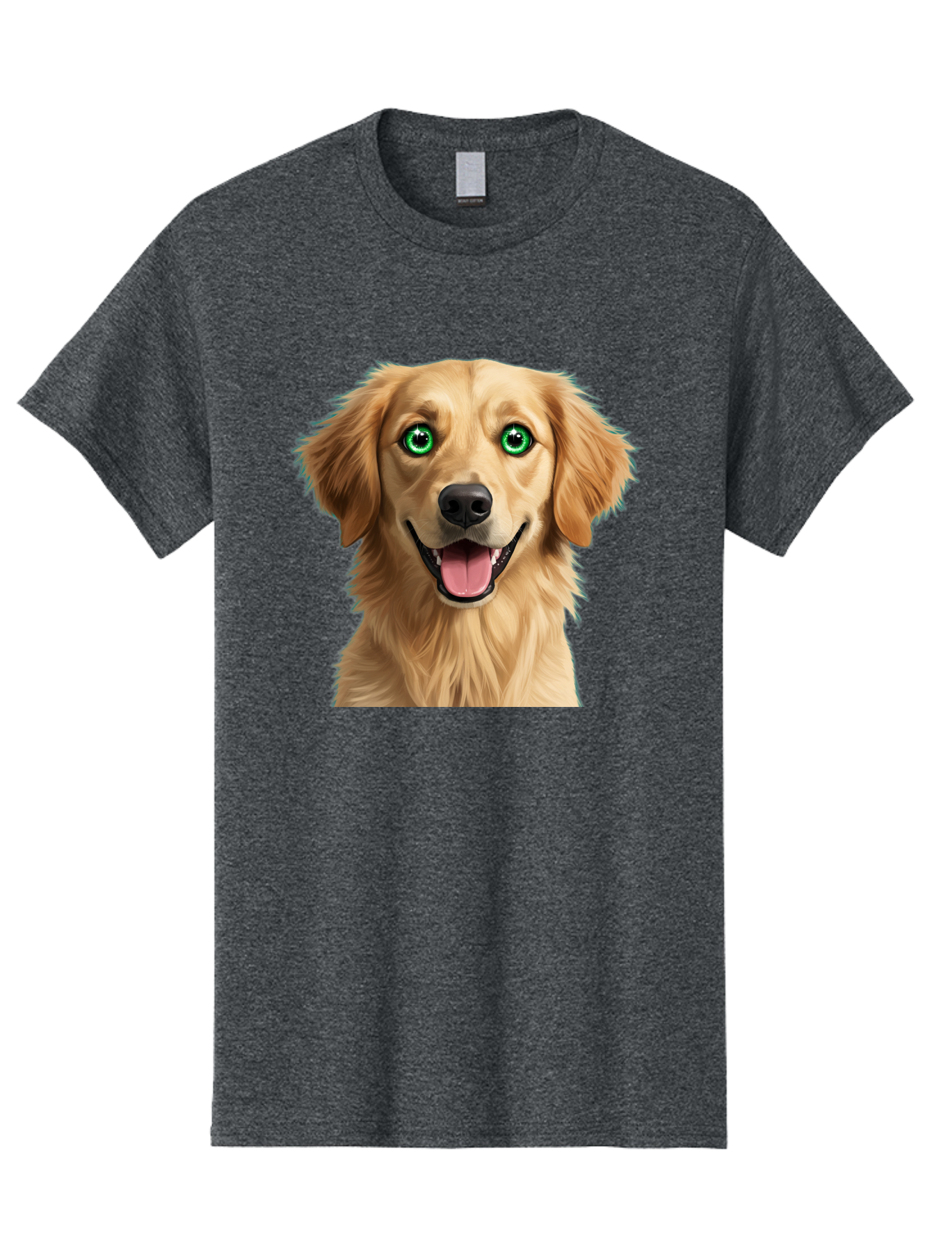 Golden-Retriever-Head-1 Men'S Graphic Tee, 100% Cotton, Comfortable Casual Summer Wear, Machine Washable, Happy Dog, Golden Retriever, Cartoon Dog, Dog Portrait, Friendly Canine, Smiling Dog, Green Eyes, Dog Art, Animal Illustration, Bab985