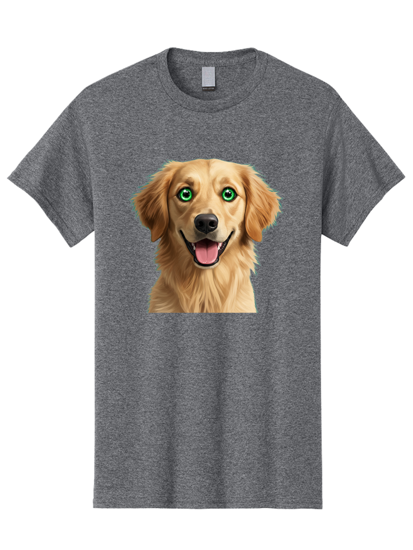 Golden-Retriever-Head-1 Men'S Graphic Tee, 100% Cotton, Comfortable Casual Summer Wear, Machine Washable, Happy Dog, Golden Retriever, Cartoon Dog, Dog Portrait, Friendly Canine, Smiling Dog, Green Eyes, Dog Art, Animal Illustration, Bab985