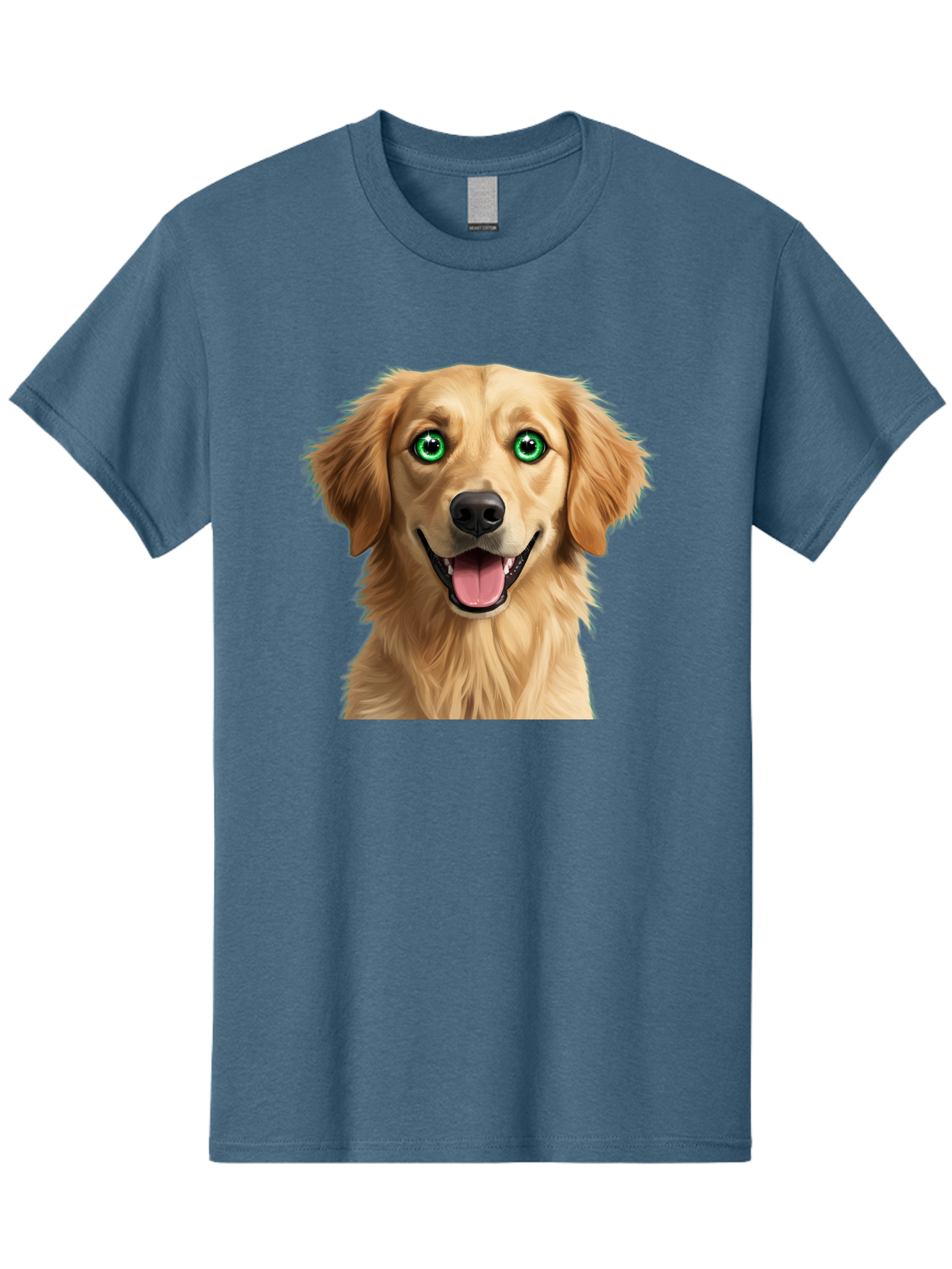 Golden-Retriever-Head-1 Men'S Graphic Tee, 100% Cotton, Comfortable Casual Summer Wear, Machine Washable, Happy Dog, Golden Retriever, Cartoon Dog, Dog Portrait, Friendly Canine, Smiling Dog, Green Eyes, Dog Art, Animal Illustration, Bab985