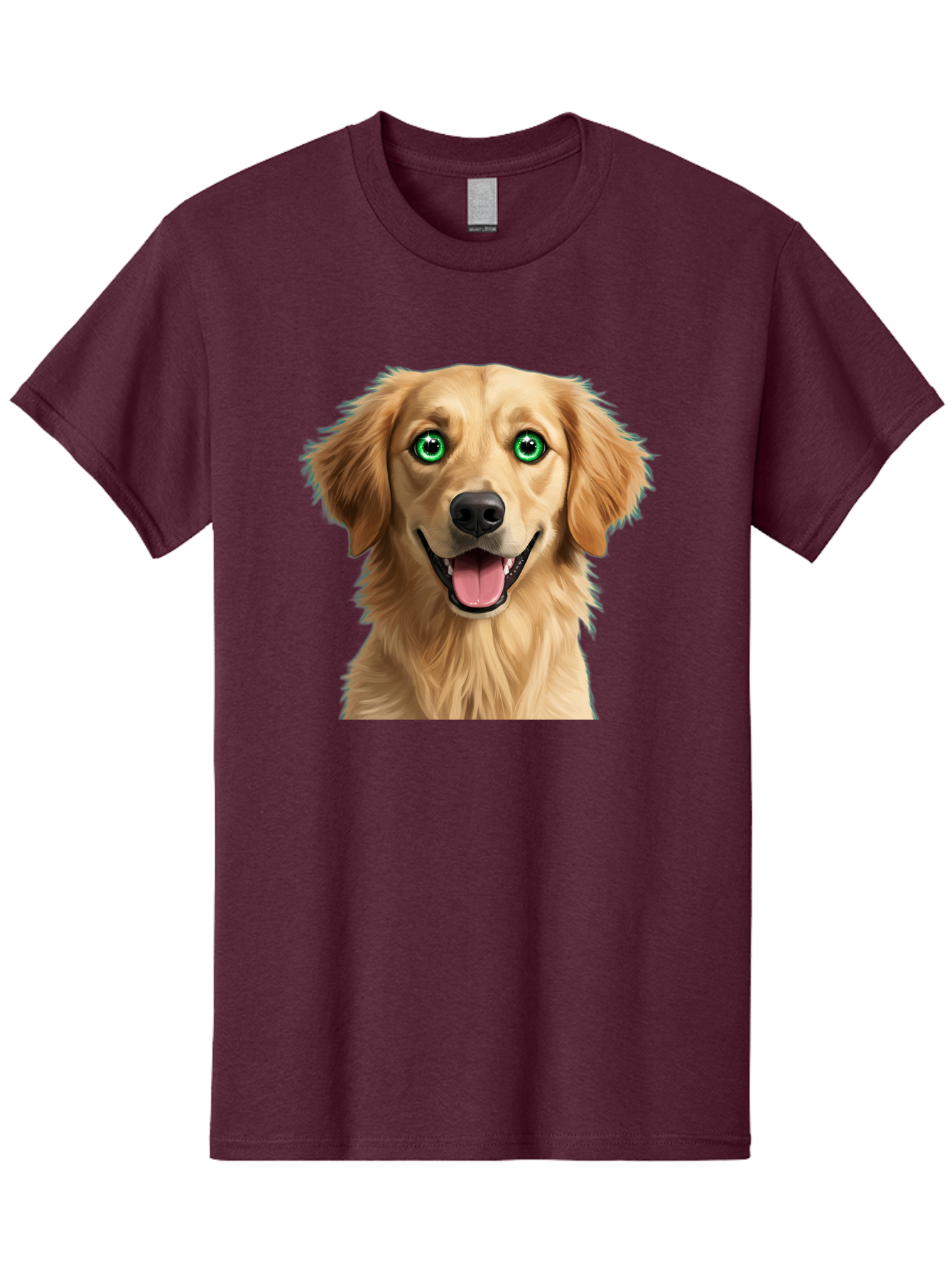 Golden-Retriever-Head-1 Men'S Graphic Tee, 100% Cotton, Comfortable Casual Summer Wear, Machine Washable, Happy Dog, Golden Retriever, Cartoon Dog, Dog Portrait, Friendly Canine, Smiling Dog, Green Eyes, Dog Art, Animal Illustration, Bab985