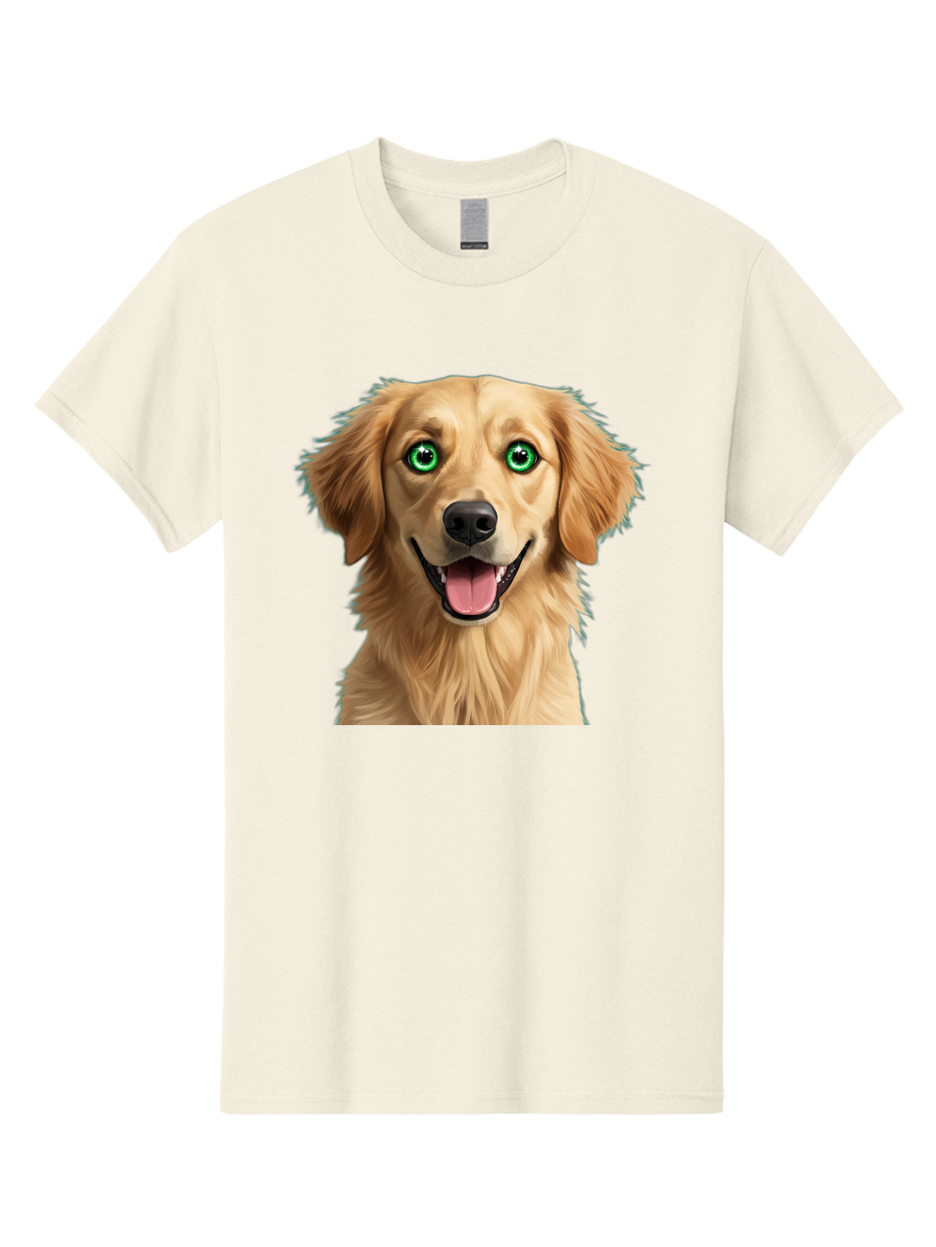 Golden-Retriever-Head-1 Men'S Graphic Tee, 100% Cotton, Comfortable Casual Summer Wear, Machine Washable, Happy Dog, Golden Retriever, Cartoon Dog, Dog Portrait, Friendly Canine, Smiling Dog, Green Eyes, Dog Art, Animal Illustration, Bab985