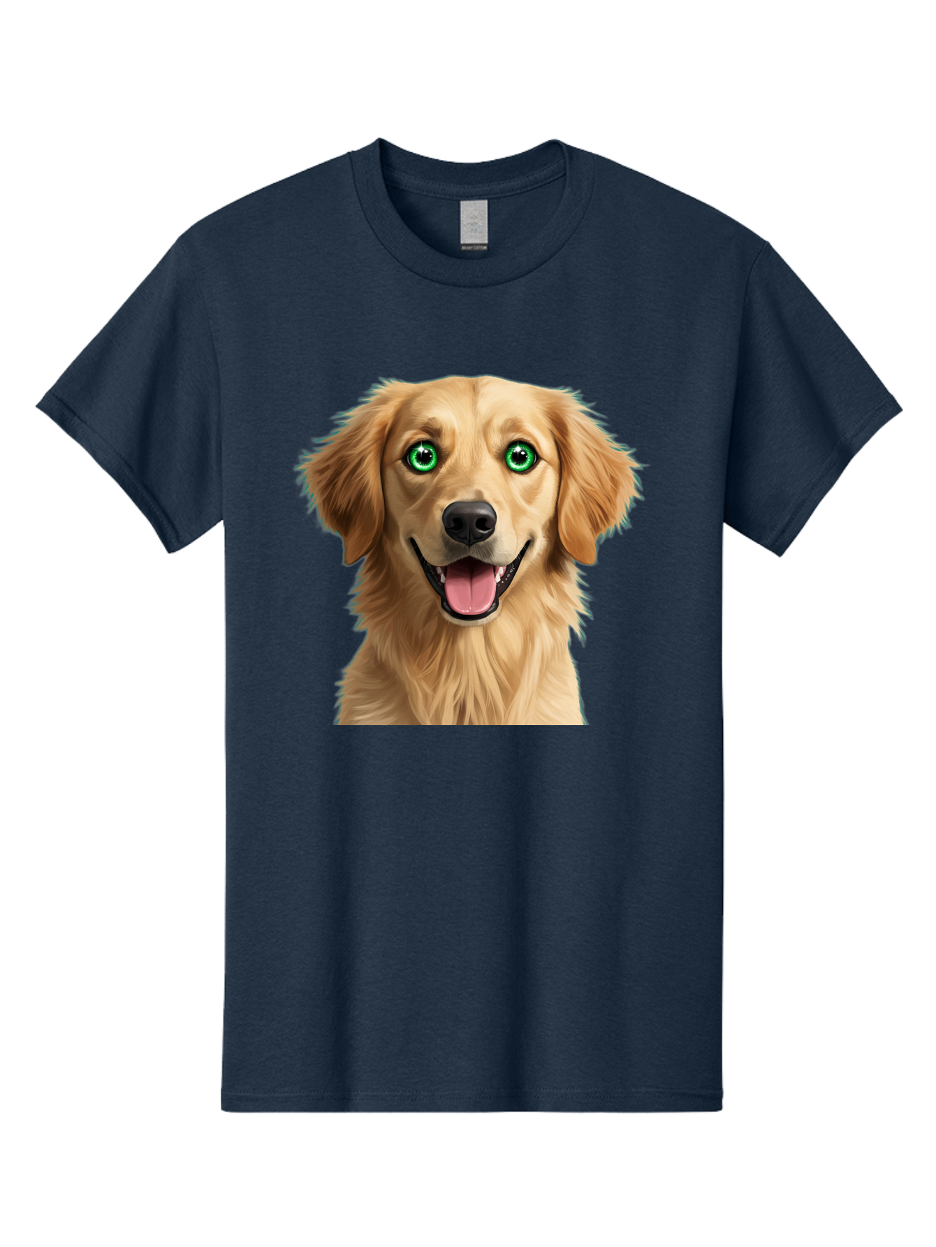 Golden-Retriever-Head-1 Men'S Graphic Tee, 100% Cotton, Comfortable Casual Summer Wear, Machine Washable, Happy Dog, Golden Retriever, Cartoon Dog, Dog Portrait, Friendly Canine, Smiling Dog, Green Eyes, Dog Art, Animal Illustration, Bab985