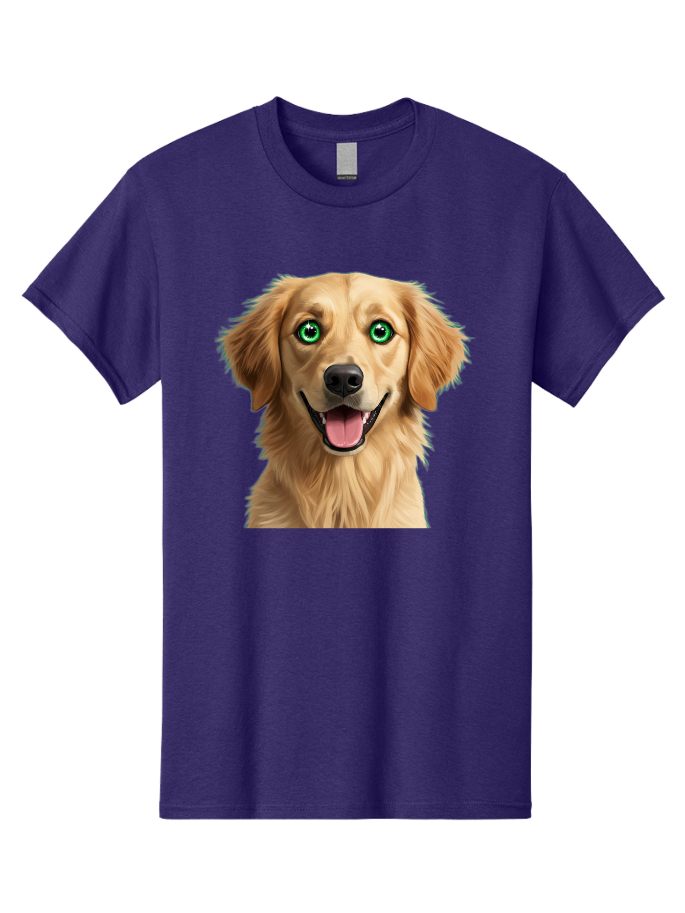 Golden-Retriever-Head-1 Men'S Graphic Tee, 100% Cotton, Comfortable Casual Summer Wear, Machine Washable, Happy Dog, Golden Retriever, Cartoon Dog, Dog Portrait, Friendly Canine, Smiling Dog, Green Eyes, Dog Art, Animal Illustration, Bab985
