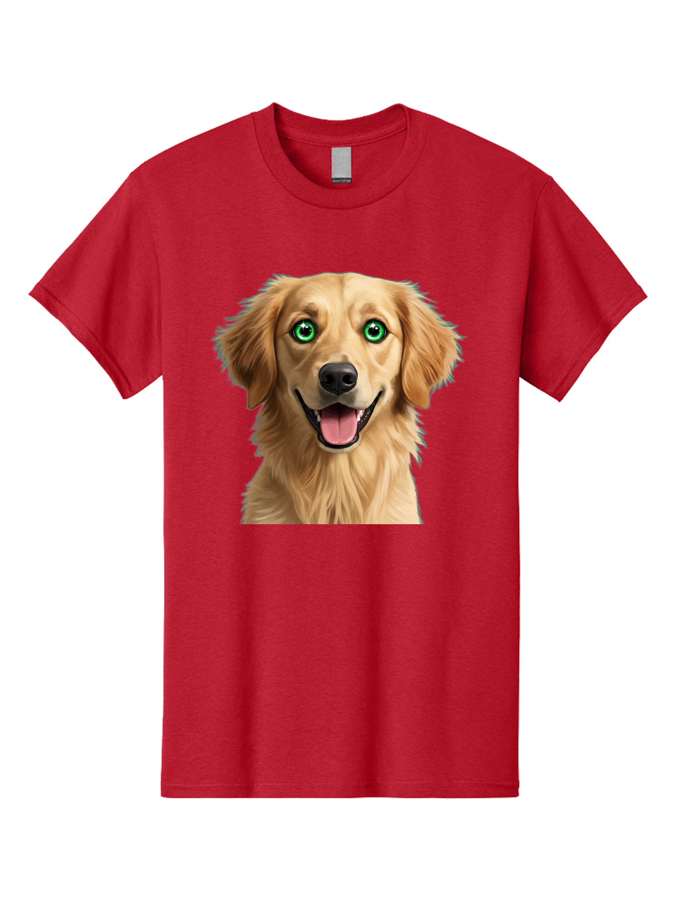 Golden-Retriever-Head-1 Men'S Graphic Tee, 100% Cotton, Comfortable Casual Summer Wear, Machine Washable, Happy Dog, Golden Retriever, Cartoon Dog, Dog Portrait, Friendly Canine, Smiling Dog, Green Eyes, Dog Art, Animal Illustration, Bab985