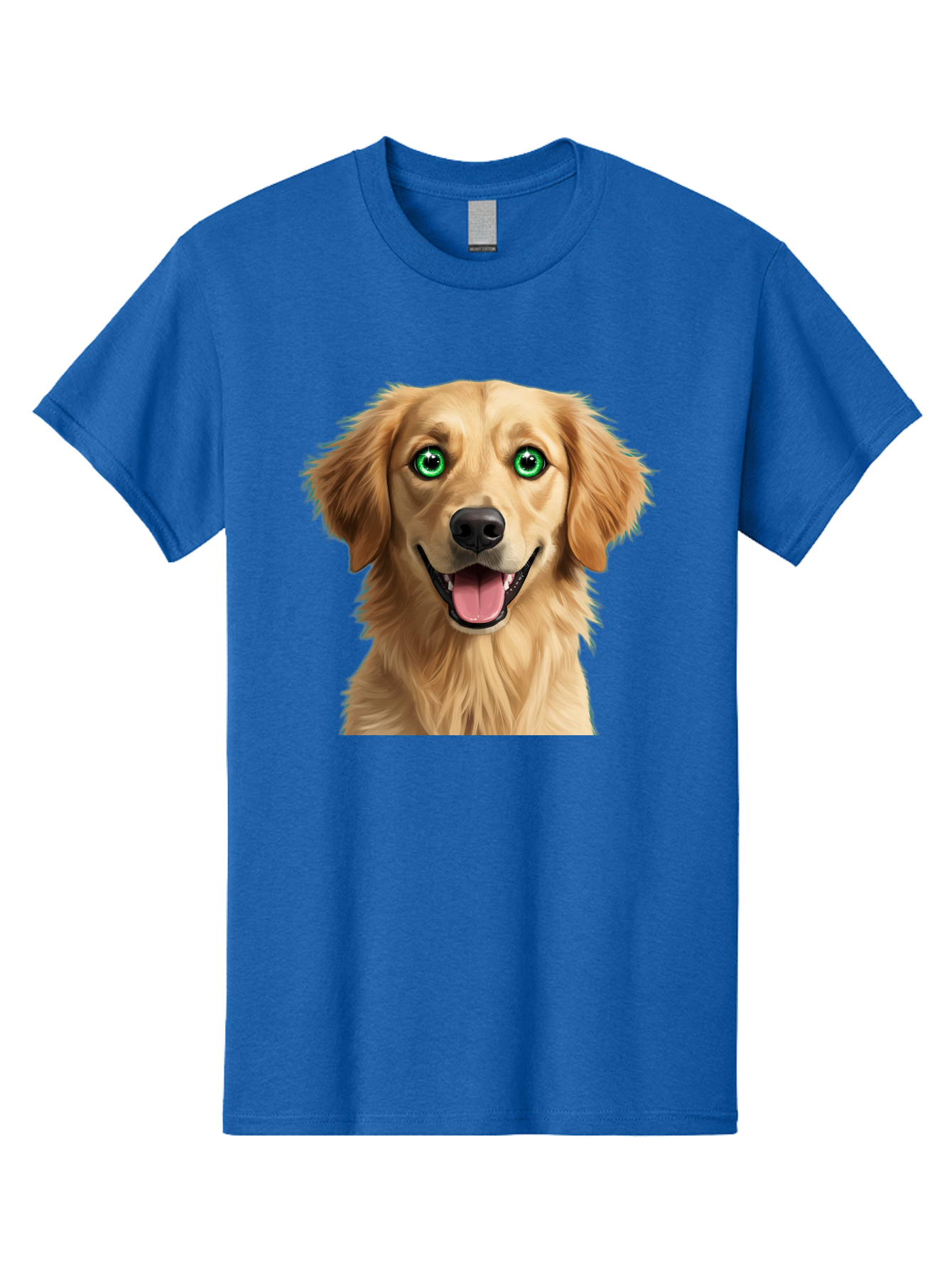 Golden-Retriever-Head-1 Men'S Graphic Tee, 100% Cotton, Comfortable Casual Summer Wear, Machine Washable, Happy Dog, Golden Retriever, Cartoon Dog, Dog Portrait, Friendly Canine, Smiling Dog, Green Eyes, Dog Art, Animal Illustration, Bab985