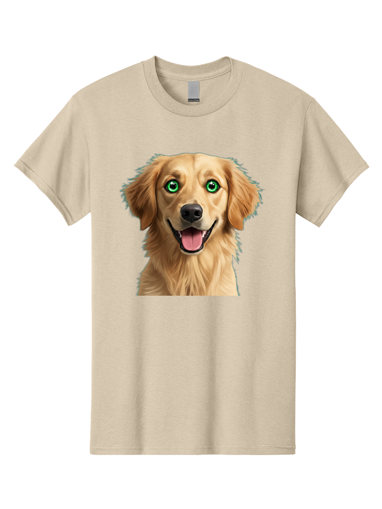 Golden-Retriever-Head-1 Men'S Graphic Tee, 100% Cotton, Comfortable Casual Summer Wear, Machine Washable, Happy Dog, Golden Retriever, Cartoon Dog, Dog Portrait, Friendly Canine, Smiling Dog, Green Eyes, Dog Art, Animal Illustration, Bab985