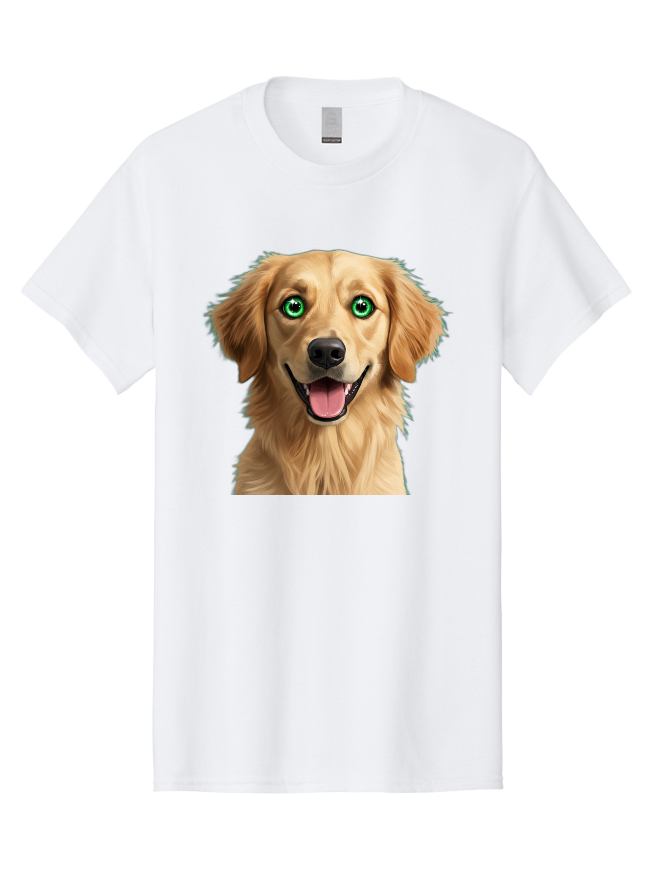 Golden-Retriever-Head-1 Men'S Graphic Tee, 100% Cotton, Comfortable Casual Summer Wear, Machine Washable, Happy Dog, Golden Retriever, Cartoon Dog, Dog Portrait, Friendly Canine, Smiling Dog, Green Eyes, Dog Art, Animal Illustration, Bab985