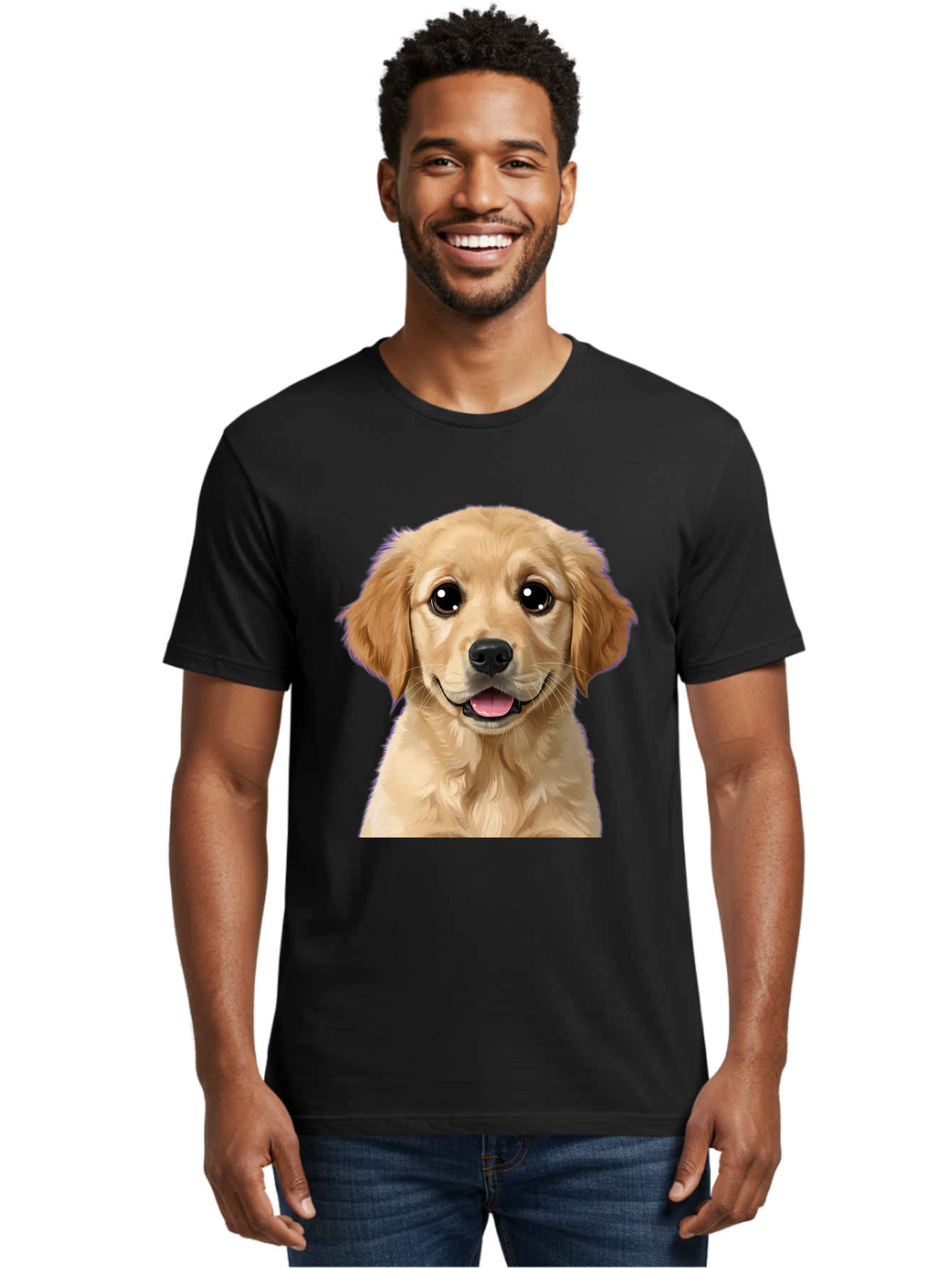 Golden-Retriever-Puppy-1 Men'S Graphic Tee, 100% Cotton, Comfortable Casual Summer Wear, Machine Washable, Golden Retriever Puppy, Happy Dog, Playful Puppy, Adorable Face, Cute Nose, Floppy Ears, Sweet Expression, Friendly Animal, Bab988