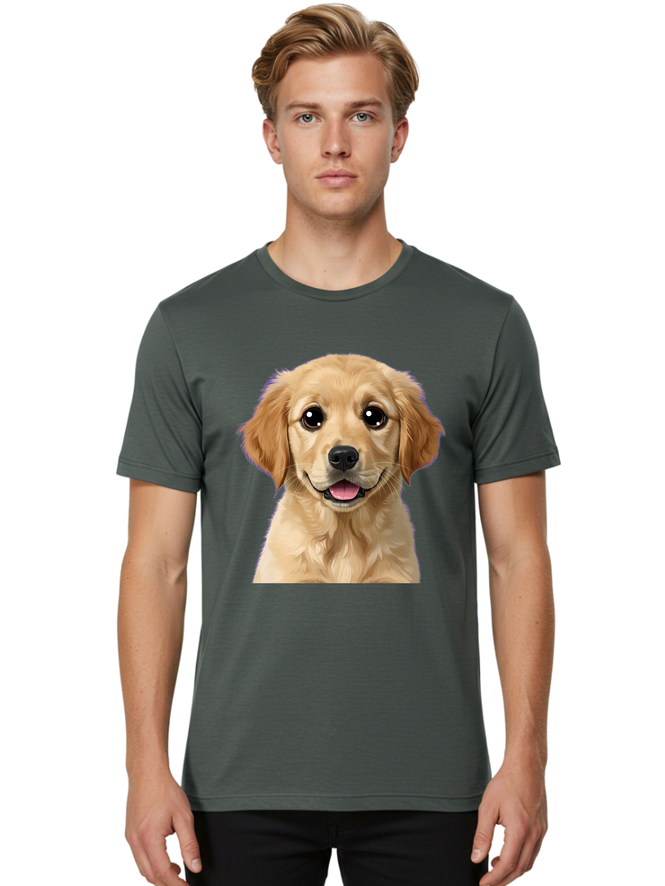 Golden-Retriever-Puppy-1 Men'S Graphic Tee, 100% Cotton, Comfortable Casual Summer Wear, Machine Washable, Golden Retriever Puppy, Happy Dog, Playful Puppy, Adorable Face, Cute Nose, Floppy Ears, Sweet Expression, Friendly Animal, Bab988