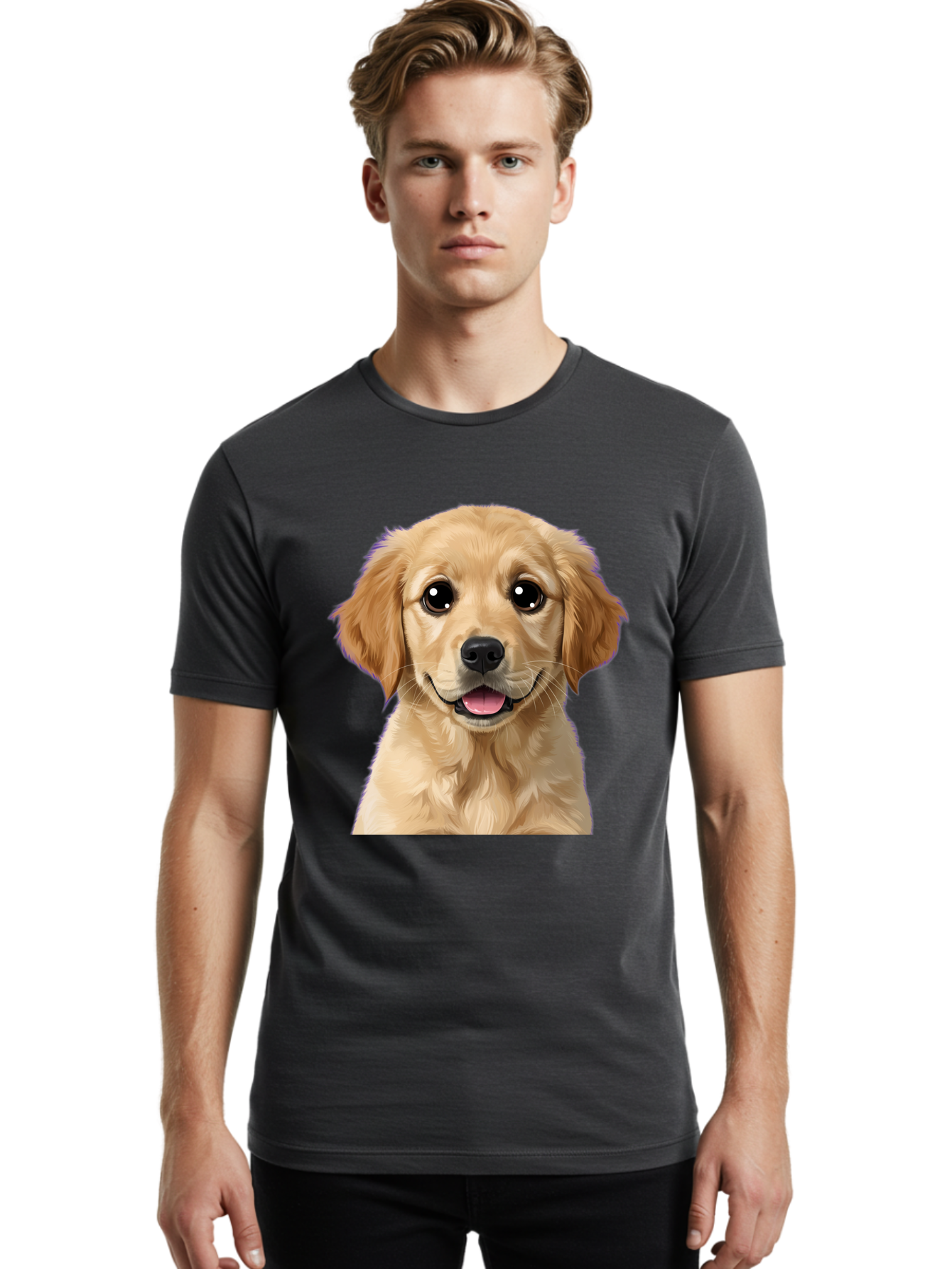 Golden-Retriever-Puppy-1 Men'S Graphic Tee, 100% Cotton, Comfortable Casual Summer Wear, Machine Washable, Golden Retriever Puppy, Happy Dog, Playful Puppy, Adorable Face, Cute Nose, Floppy Ears, Sweet Expression, Friendly Animal, Bab988