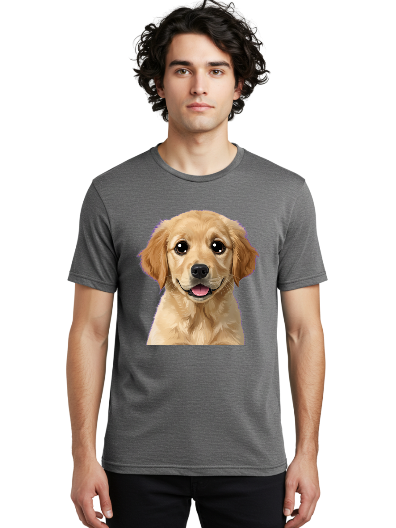 Golden-Retriever-Puppy-1 Men'S Graphic Tee, 100% Cotton, Comfortable Casual Summer Wear, Machine Washable, Golden Retriever Puppy, Happy Dog, Playful Puppy, Adorable Face, Cute Nose, Floppy Ears, Sweet Expression, Friendly Animal, Bab988