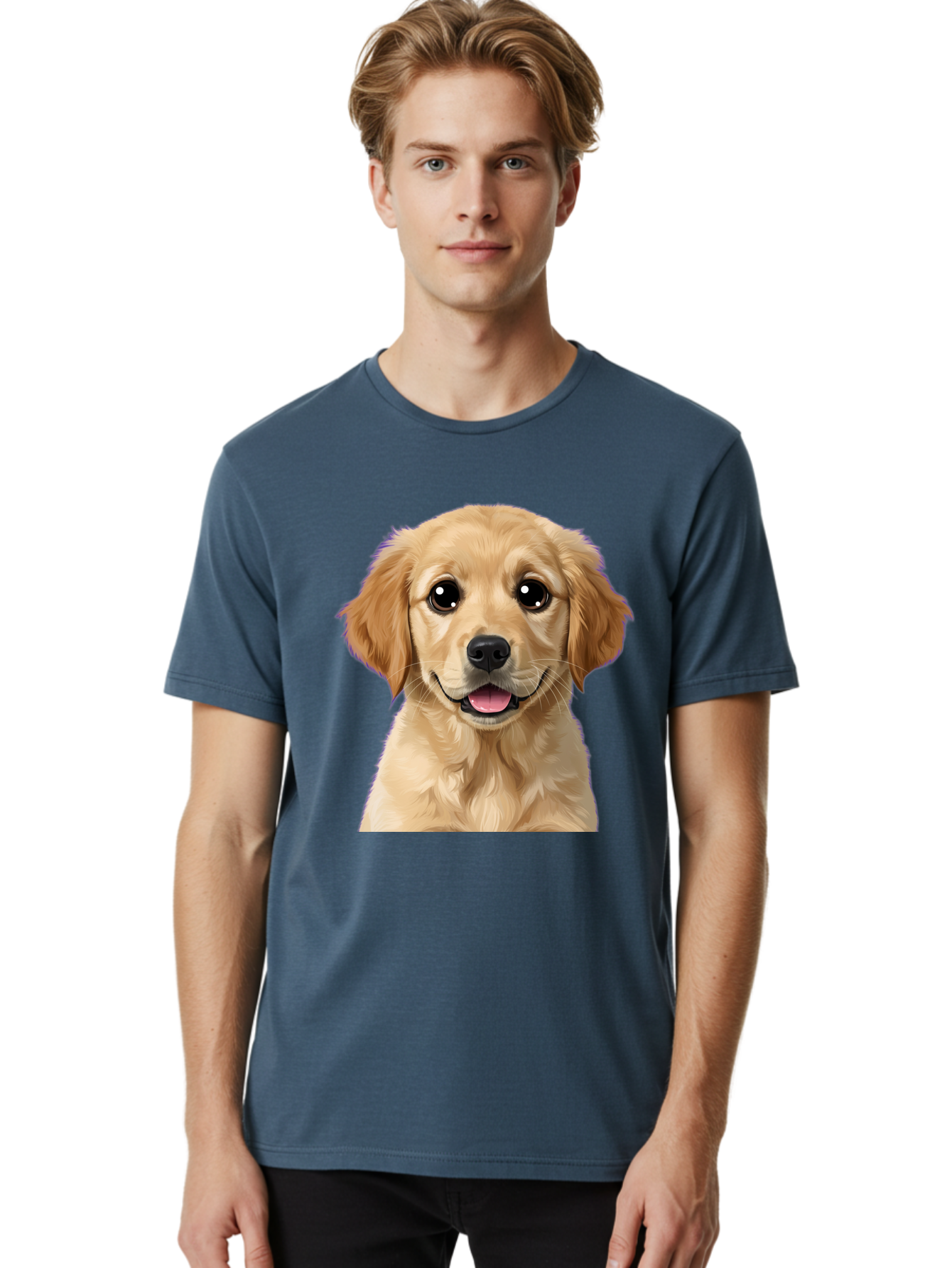 Golden-Retriever-Puppy-1 Men'S Graphic Tee, 100% Cotton, Comfortable Casual Summer Wear, Machine Washable, Golden Retriever Puppy, Happy Dog, Playful Puppy, Adorable Face, Cute Nose, Floppy Ears, Sweet Expression, Friendly Animal, Bab988