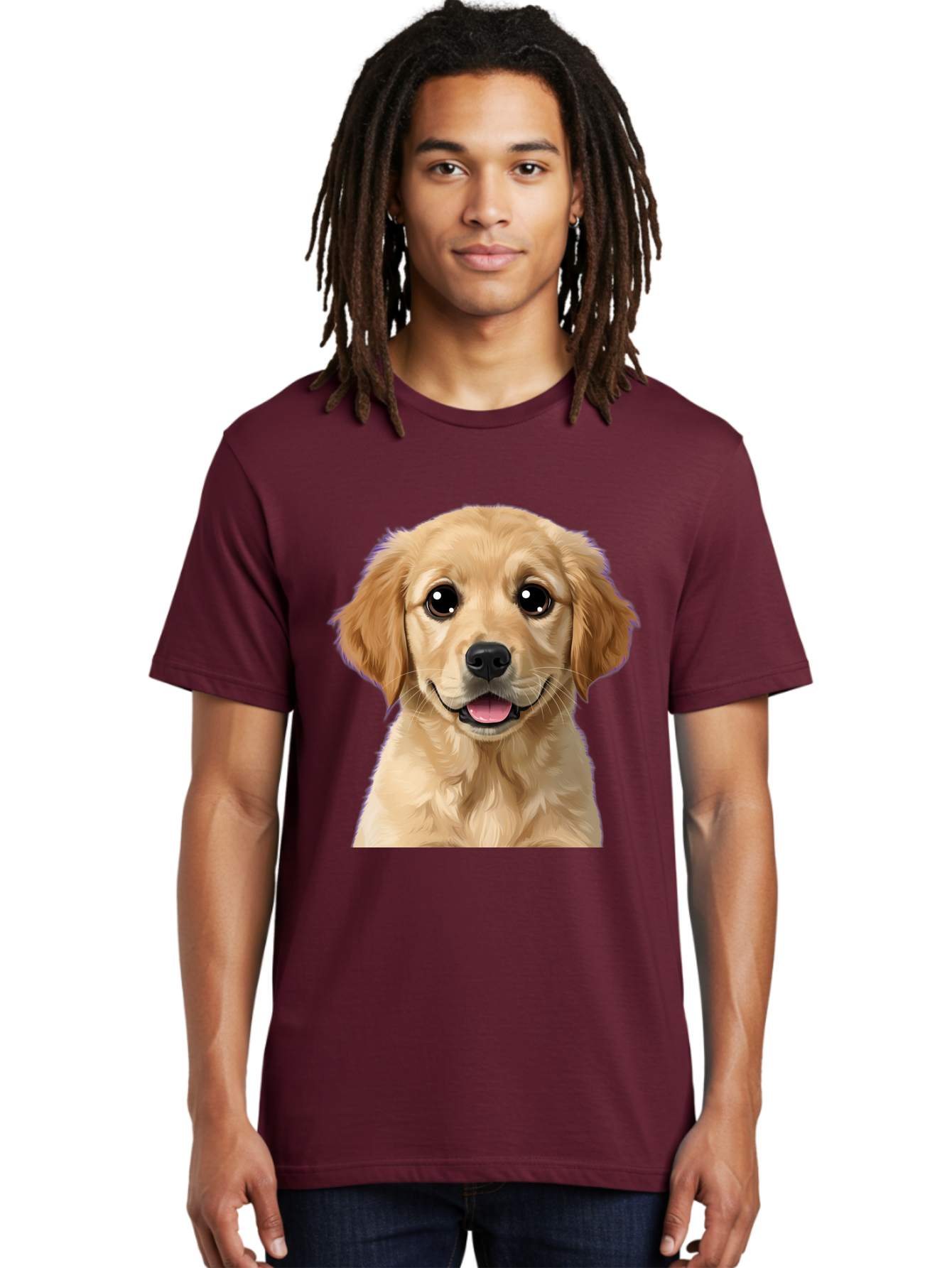 Golden-Retriever-Puppy-1 Men'S Graphic Tee, 100% Cotton, Comfortable Casual Summer Wear, Machine Washable, Golden Retriever Puppy, Happy Dog, Playful Puppy, Adorable Face, Cute Nose, Floppy Ears, Sweet Expression, Friendly Animal, Bab988