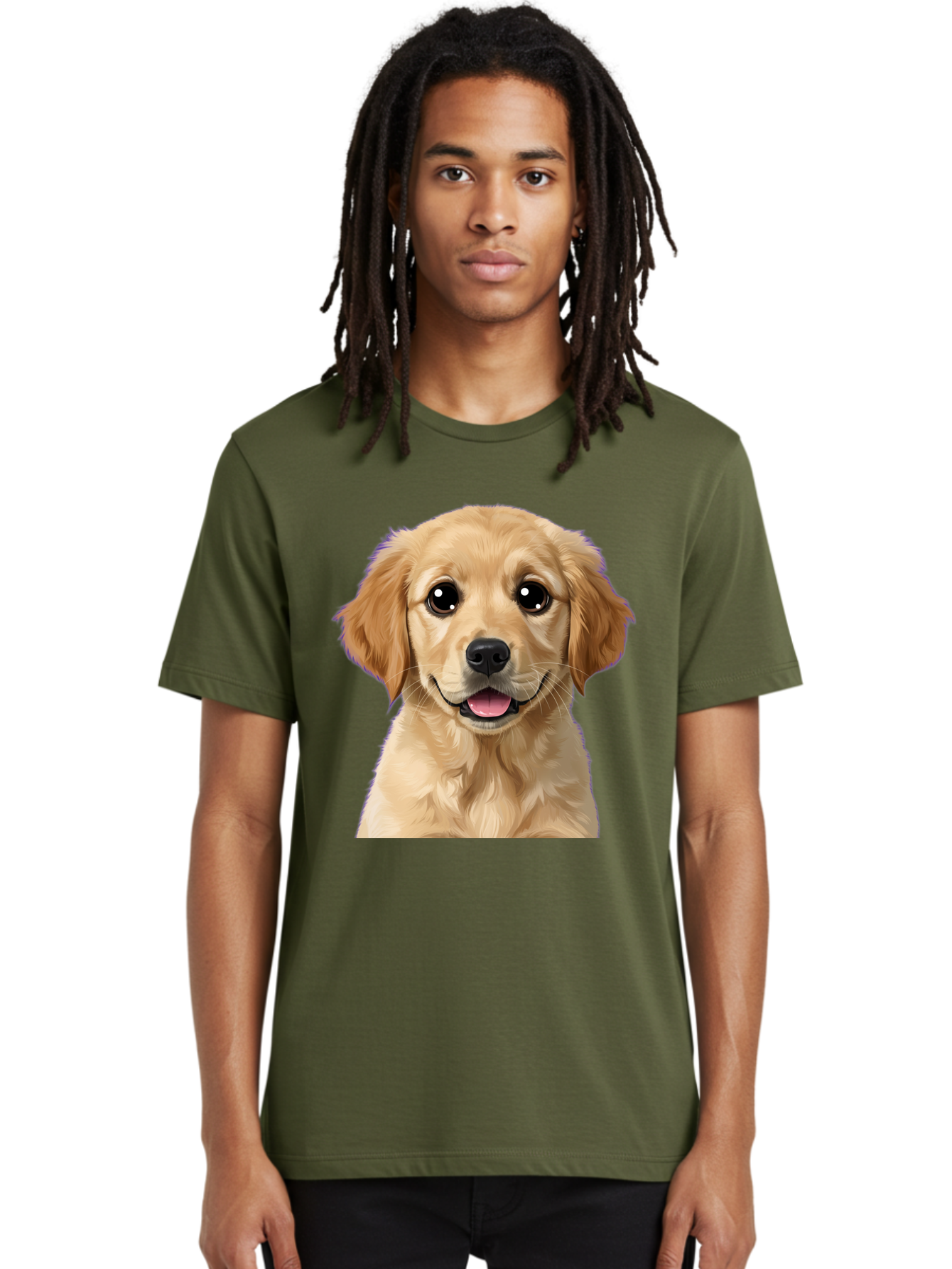 Golden-Retriever-Puppy-1 Men'S Graphic Tee, 100% Cotton, Comfortable Casual Summer Wear, Machine Washable, Golden Retriever Puppy, Happy Dog, Playful Puppy, Adorable Face, Cute Nose, Floppy Ears, Sweet Expression, Friendly Animal, Bab988