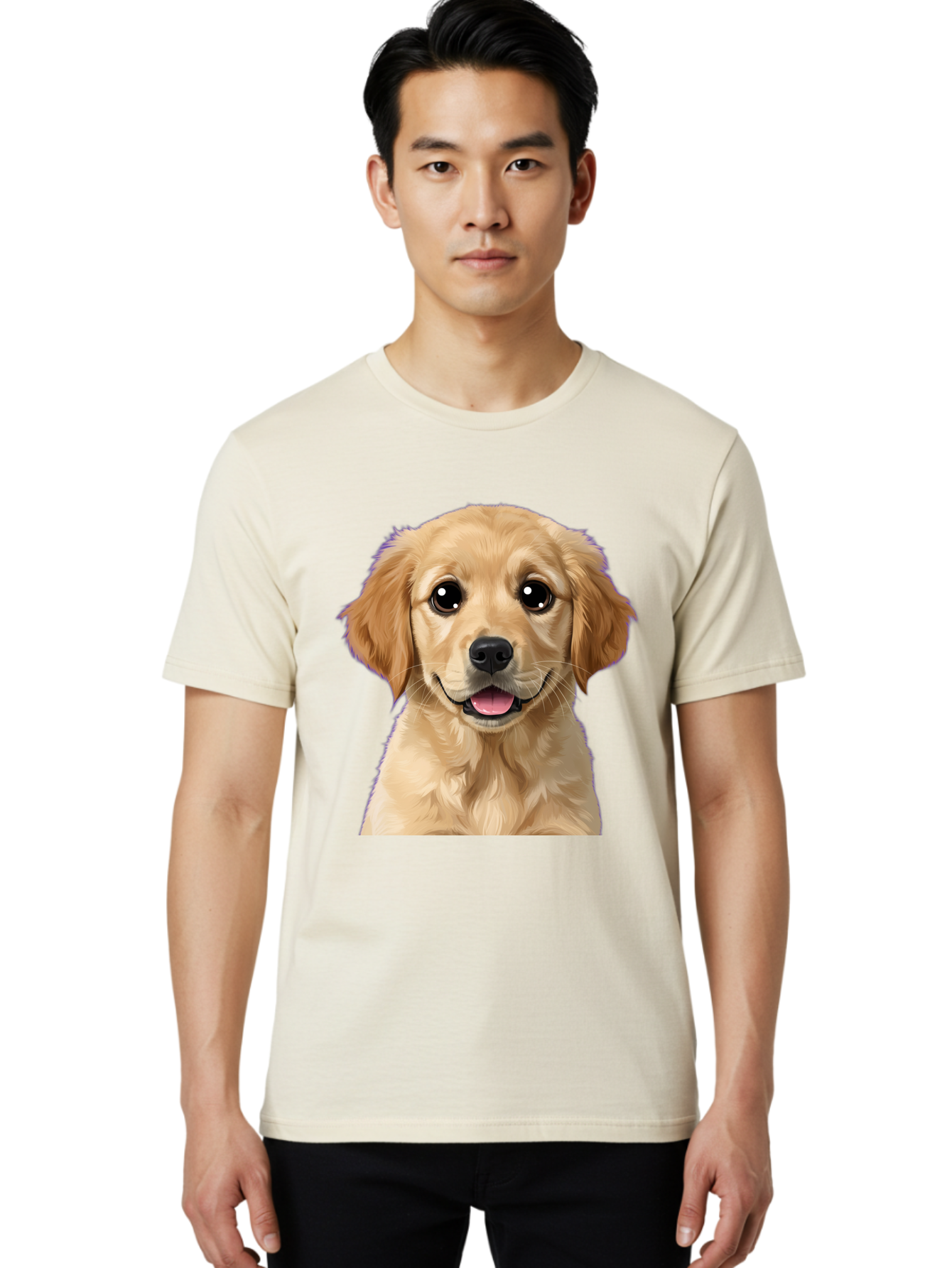 Golden-Retriever-Puppy-1 Men'S Graphic Tee, 100% Cotton, Comfortable Casual Summer Wear, Machine Washable, Golden Retriever Puppy, Happy Dog, Playful Puppy, Adorable Face, Cute Nose, Floppy Ears, Sweet Expression, Friendly Animal, Bab988