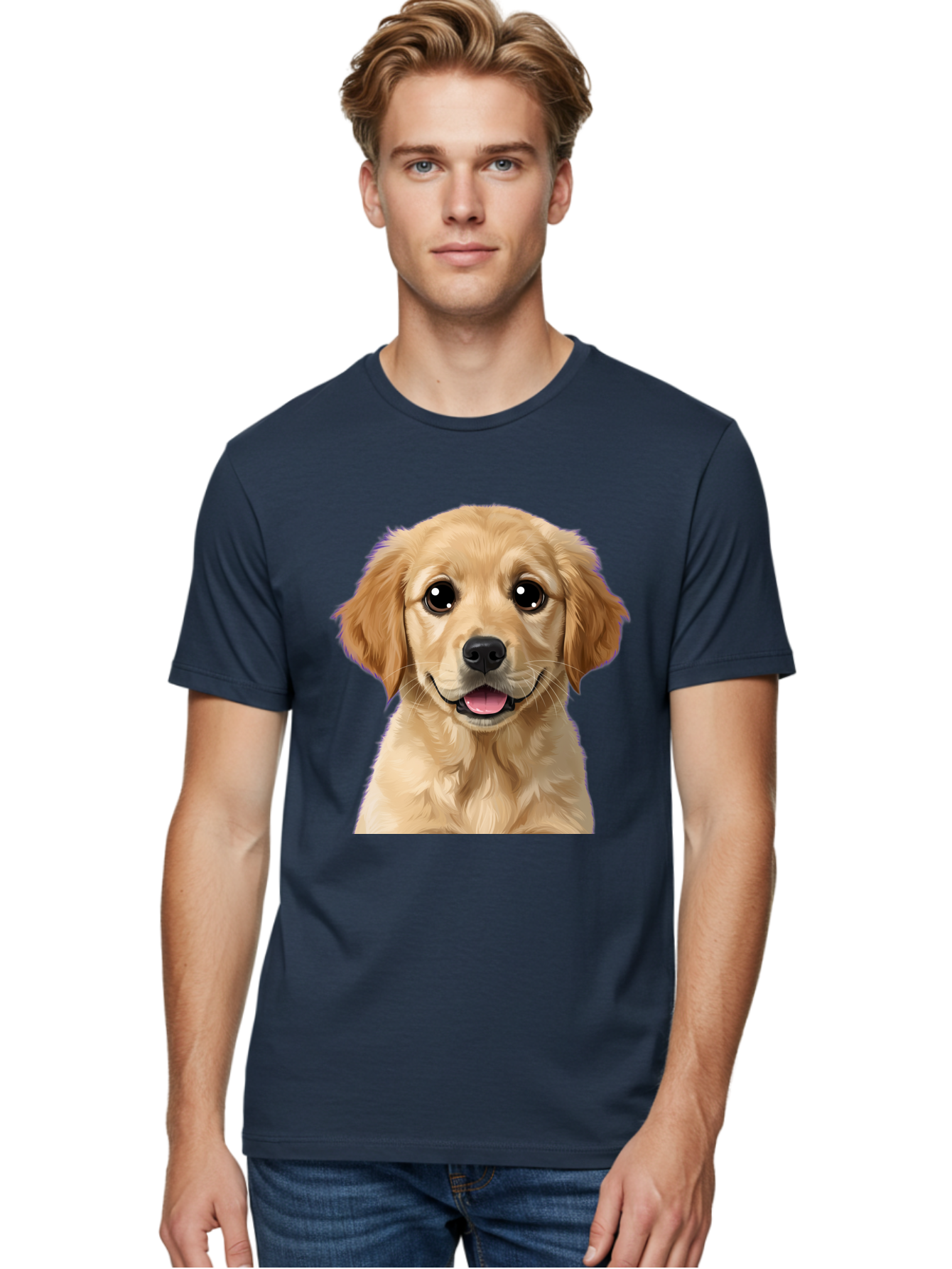 Golden-Retriever-Puppy-1 Men'S Graphic Tee, 100% Cotton, Comfortable Casual Summer Wear, Machine Washable, Golden Retriever Puppy, Happy Dog, Playful Puppy, Adorable Face, Cute Nose, Floppy Ears, Sweet Expression, Friendly Animal, Bab988