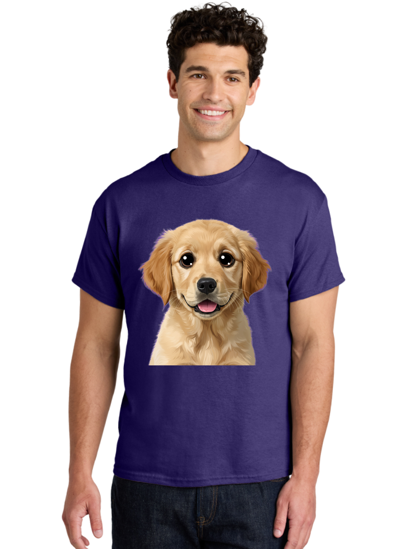 Golden-Retriever-Puppy-1 Men'S Graphic Tee, 100% Cotton, Comfortable Casual Summer Wear, Machine Washable, Golden Retriever Puppy, Happy Dog, Playful Puppy, Adorable Face, Cute Nose, Floppy Ears, Sweet Expression, Friendly Animal, Bab988