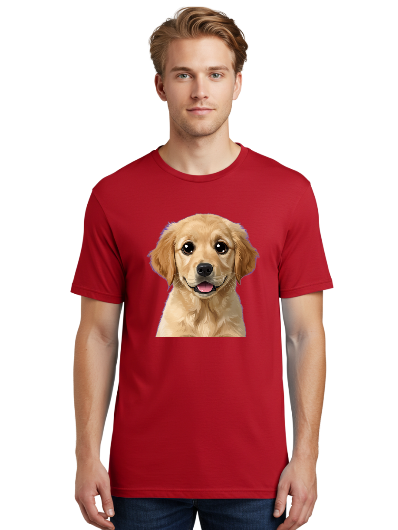 Golden-Retriever-Puppy-1 Men'S Graphic Tee, 100% Cotton, Comfortable Casual Summer Wear, Machine Washable, Golden Retriever Puppy, Happy Dog, Playful Puppy, Adorable Face, Cute Nose, Floppy Ears, Sweet Expression, Friendly Animal, Bab988