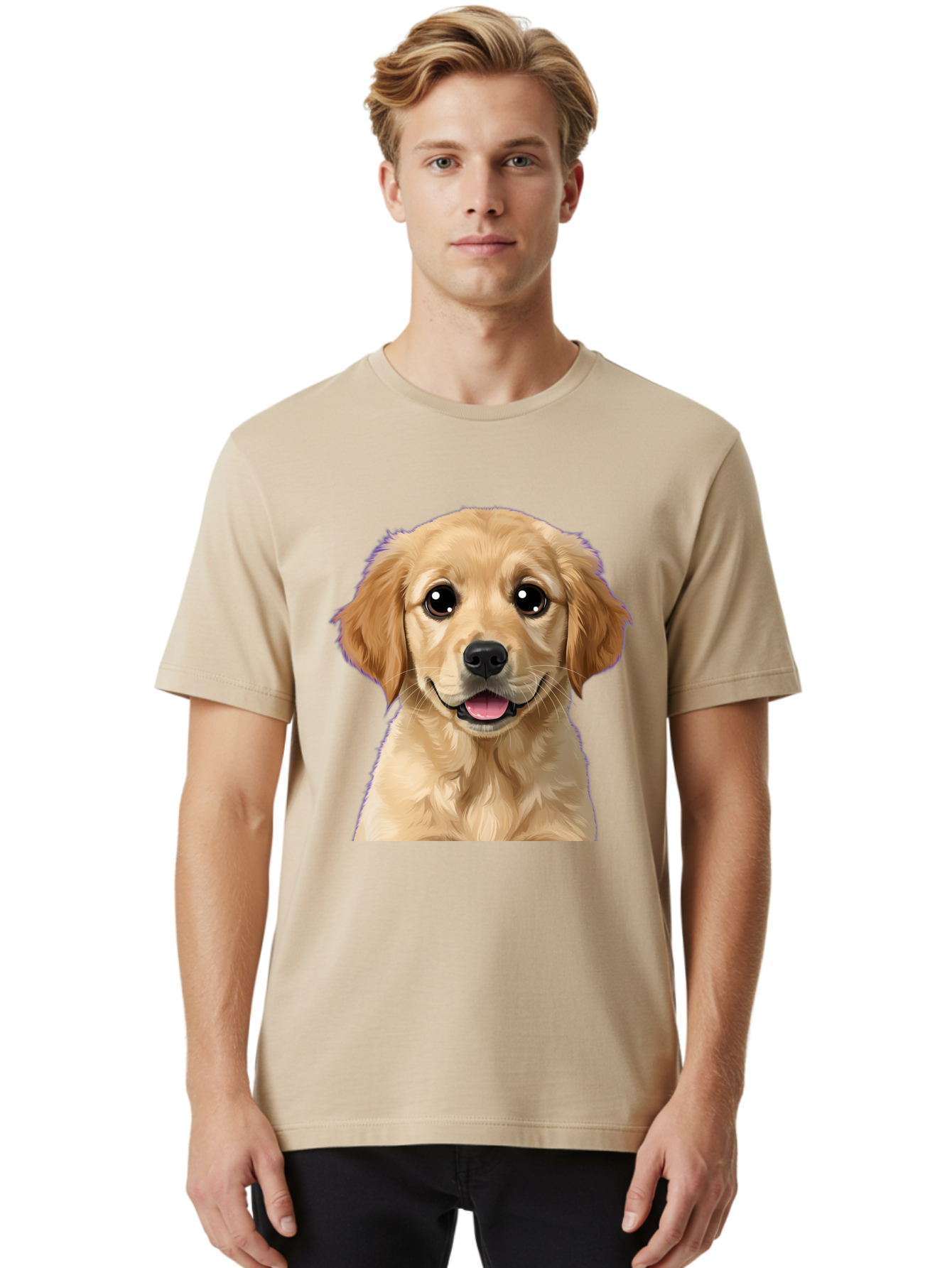 Golden-Retriever-Puppy-1 Men'S Graphic Tee, 100% Cotton, Comfortable Casual Summer Wear, Machine Washable, Golden Retriever Puppy, Happy Dog, Playful Puppy, Adorable Face, Cute Nose, Floppy Ears, Sweet Expression, Friendly Animal, Bab988