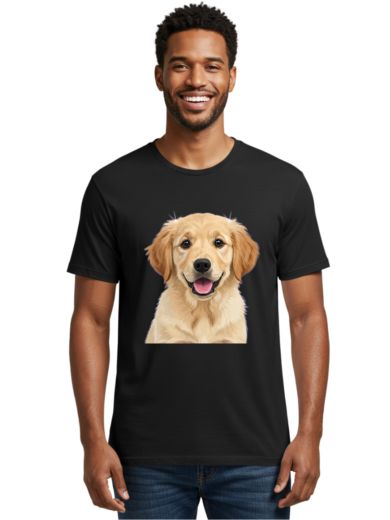 Golden-Retriever-Puppy-2 Men'S Graphic Tee, 100% Cotton, Comfortable Casual Summer Wear, Machine Washable, Happy Golden Retriever, Cute Puppy, Dog Portrait, Friendly Animal, Playful Pet, Adorable Face, Fluffy Fur, Joyful Expression, Bab989
