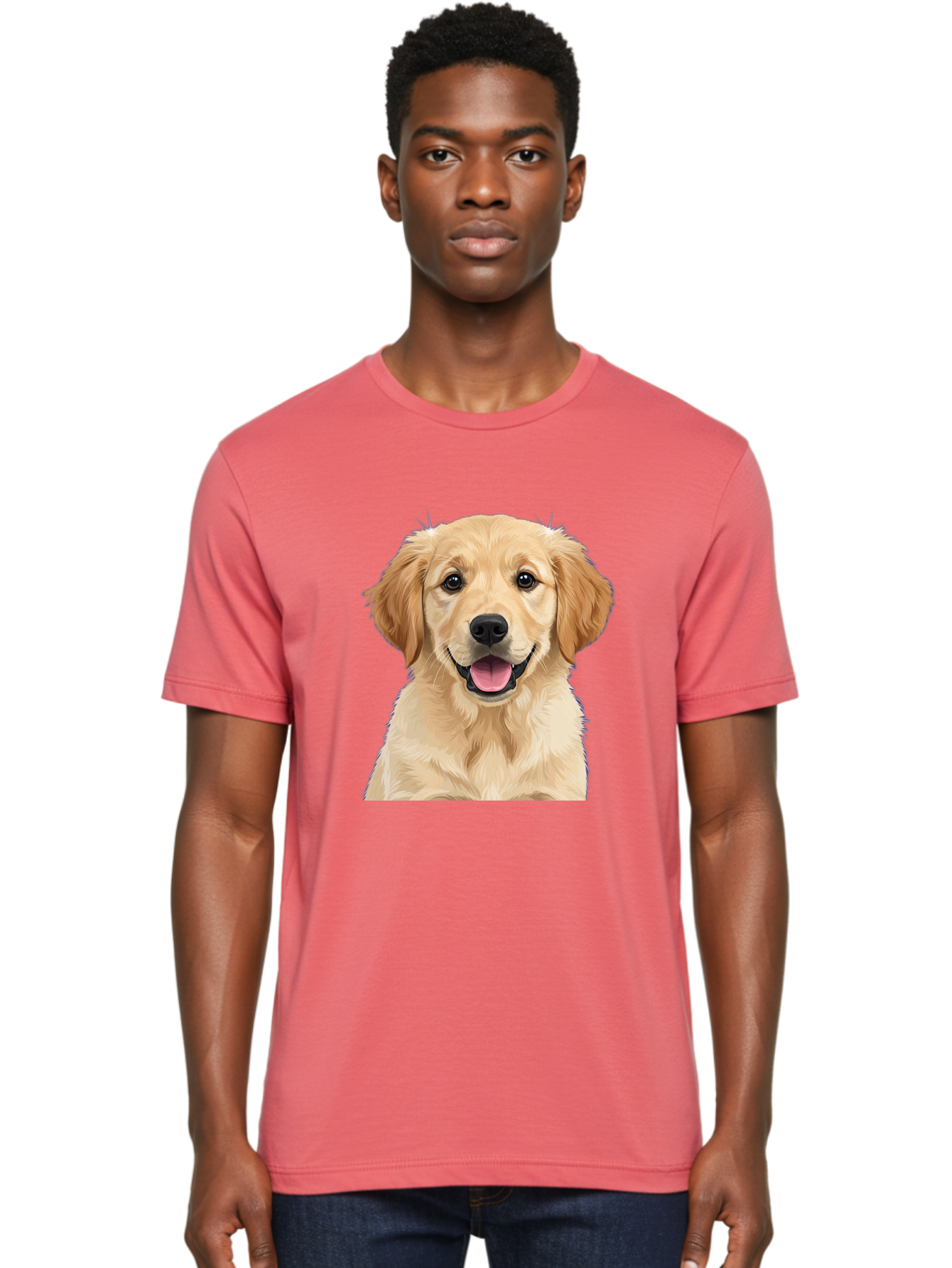 Golden-Retriever-Puppy-2 Men'S Graphic Tee, 100% Cotton, Comfortable Casual Summer Wear, Machine Washable, Happy Golden Retriever, Cute Puppy, Dog Portrait, Friendly Animal, Playful Pet, Adorable Face, Fluffy Fur, Joyful Expression, Bab989