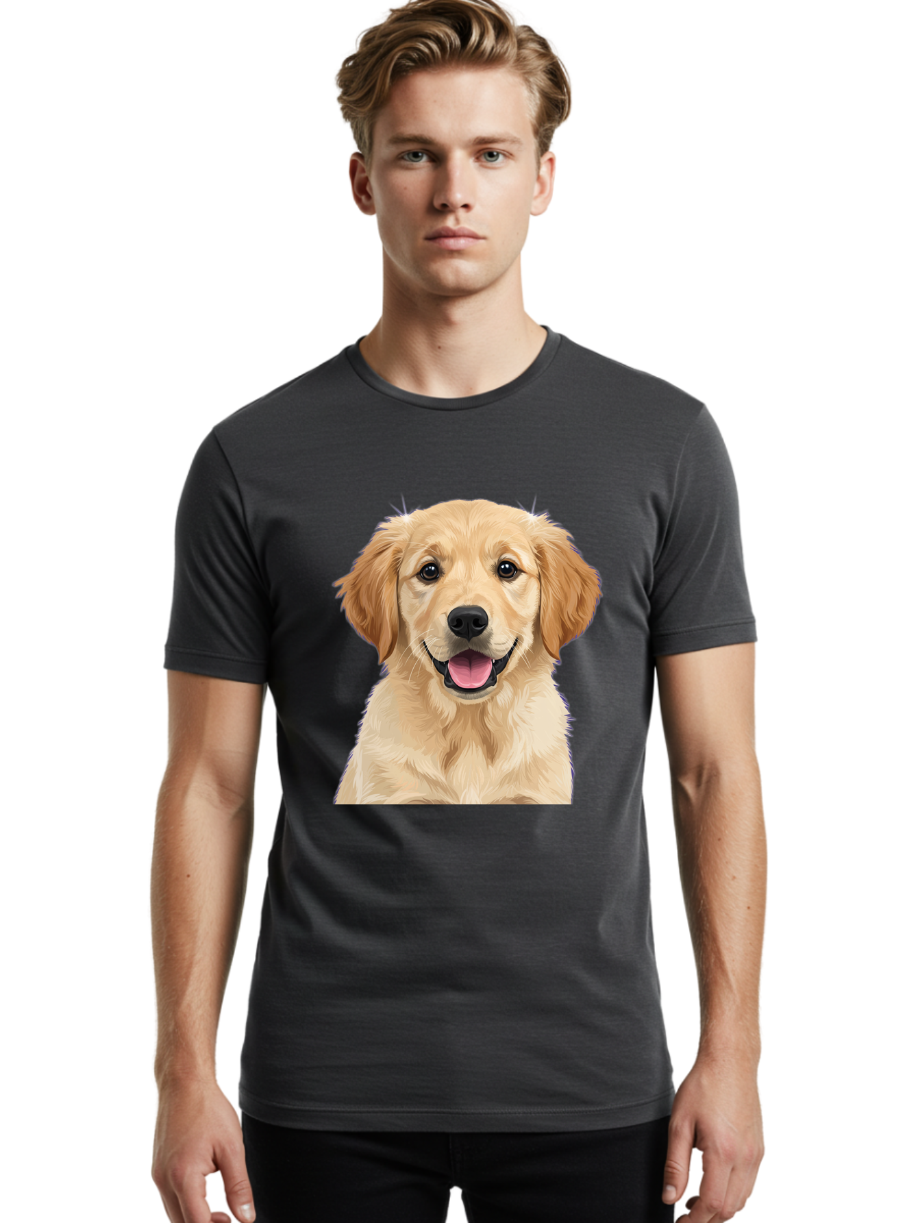 Golden-Retriever-Puppy-2 Men'S Graphic Tee, 100% Cotton, Comfortable Casual Summer Wear, Machine Washable, Happy Golden Retriever, Cute Puppy, Dog Portrait, Friendly Animal, Playful Pet, Adorable Face, Fluffy Fur, Joyful Expression, Bab989