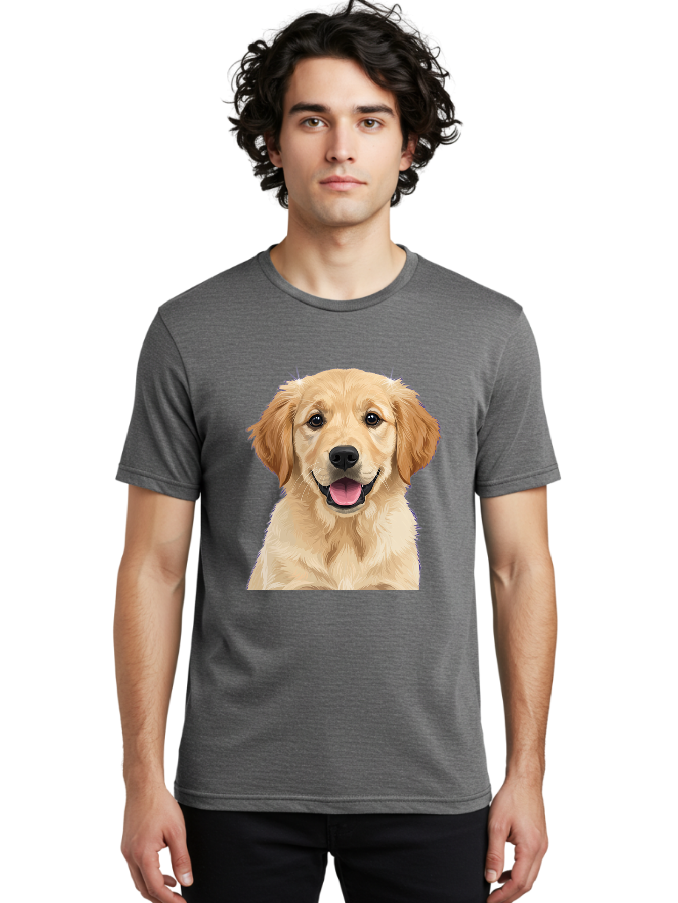 Golden-Retriever-Puppy-2 Men'S Graphic Tee, 100% Cotton, Comfortable Casual Summer Wear, Machine Washable, Happy Golden Retriever, Cute Puppy, Dog Portrait, Friendly Animal, Playful Pet, Adorable Face, Fluffy Fur, Joyful Expression, Bab989